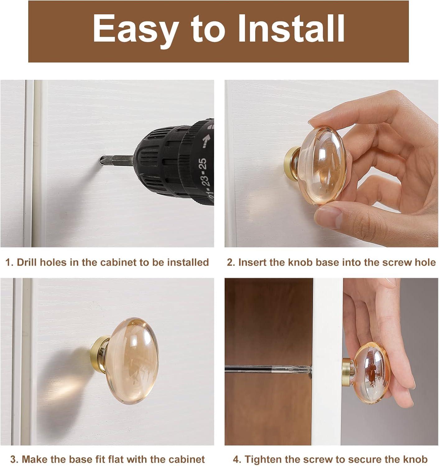 16 Pack Glass Cabinet Knobs and Pulls, Oval Crystal Knobs for Dresser Drawers, Brushed Nickel Kitchen Cabinet Knobs Egg Shape