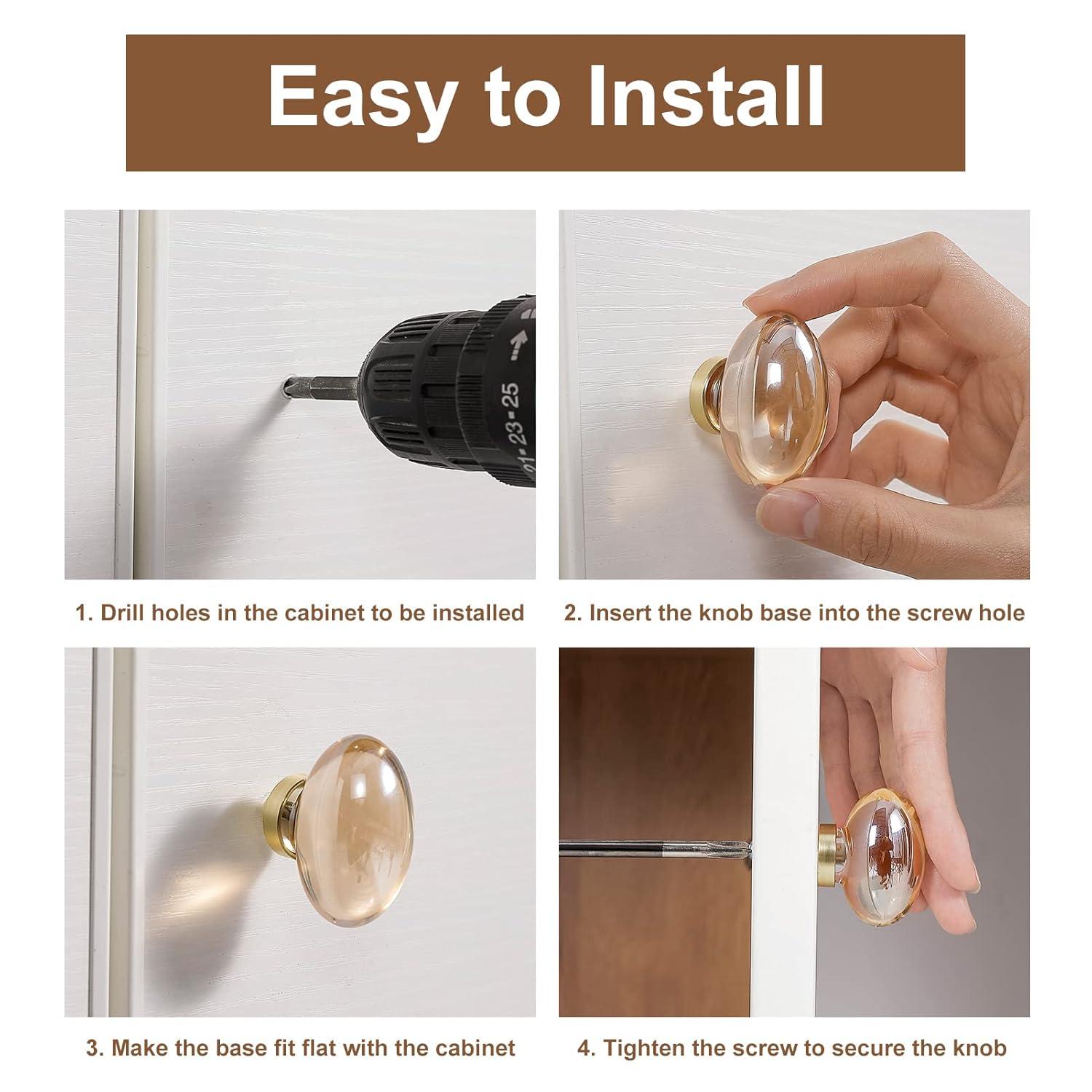 16 Pack Glass Cabinet Knobs and Pulls, Oval Crystal Knobs for Dresser Drawers, Brushed Nickel Kitchen Cabinet Knobs Egg Shape