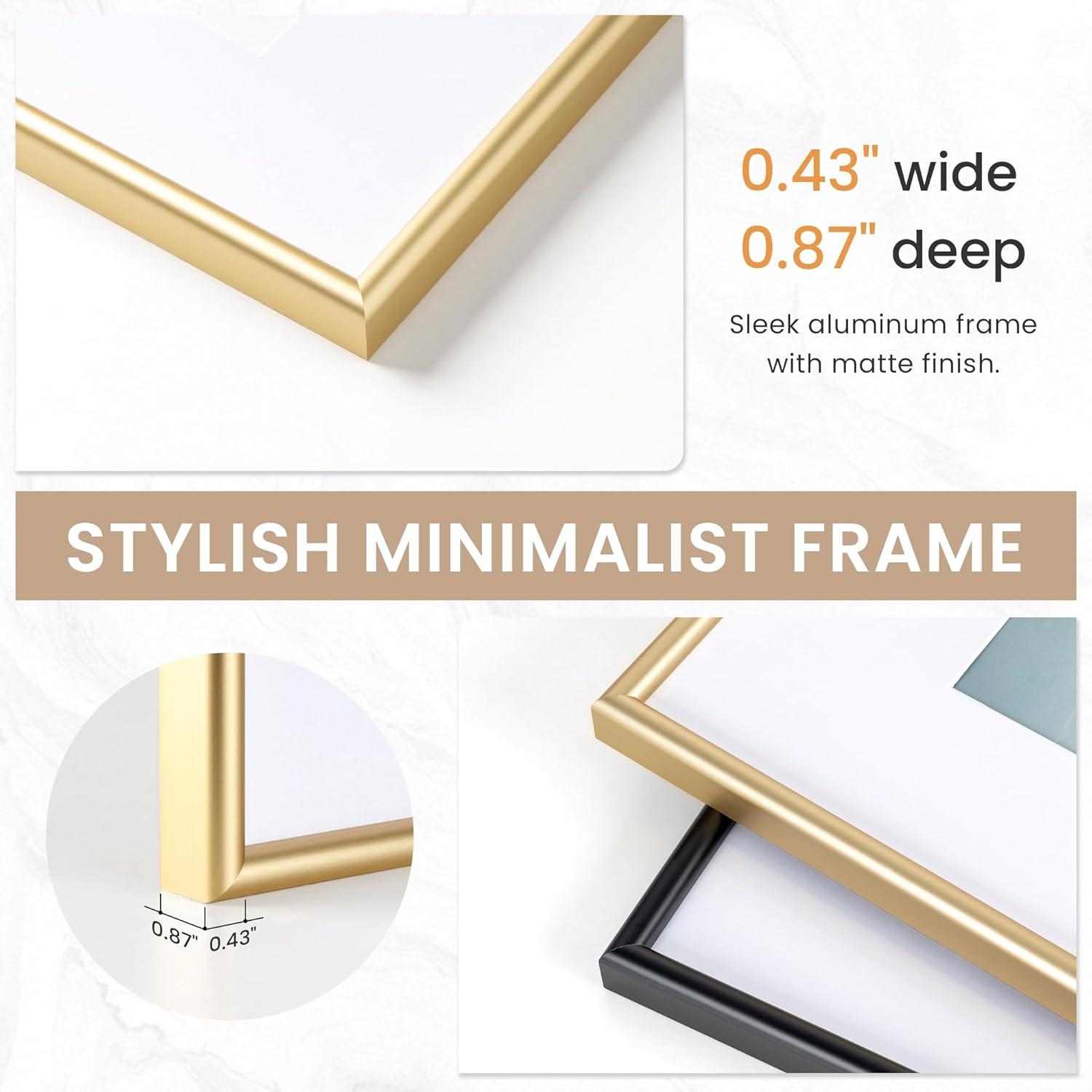 8x10 Frame Gold Picture Frame - Complete Modern Photo Frame Includes UV Acrylic Shatter Guard