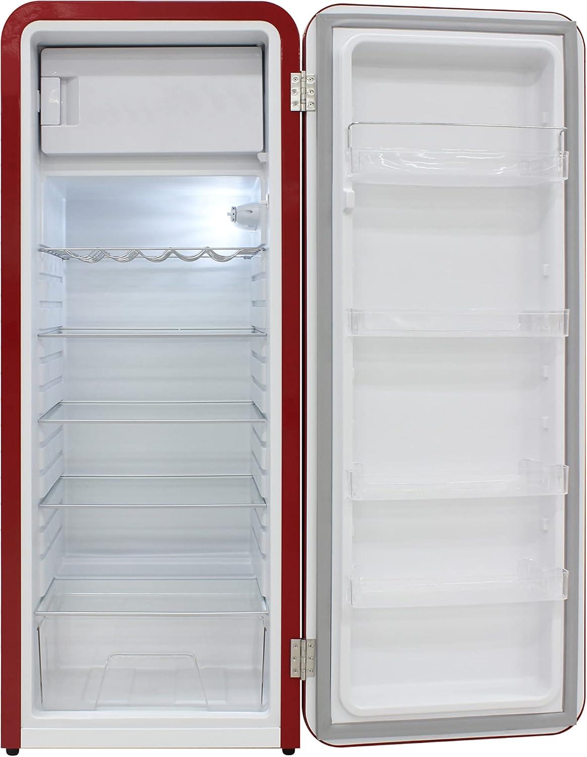 Brama 9.2 Cu.Ft. Retro Red Top-Freezer Refrigerator with Solid Steel Door