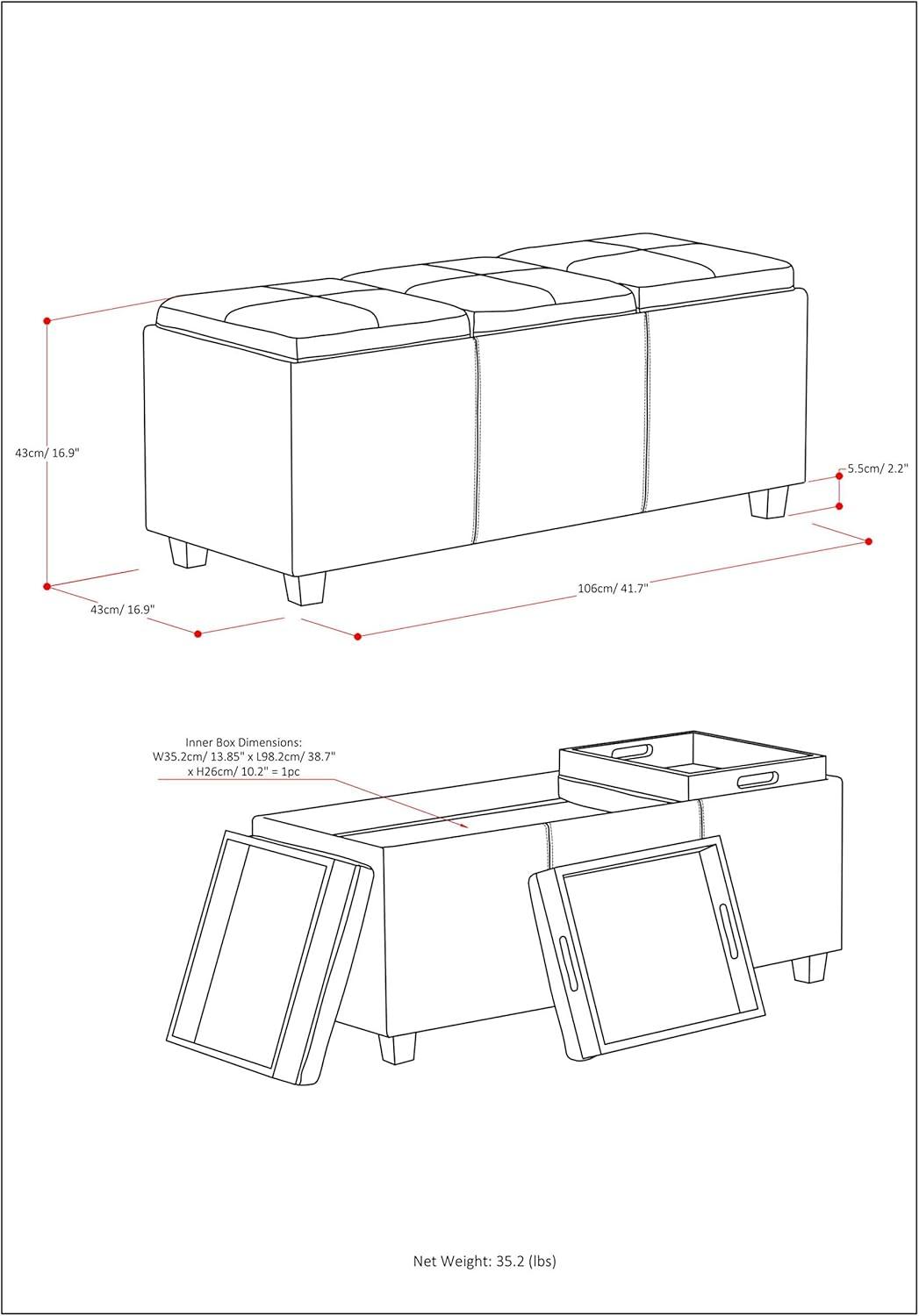 Simpli Home Avalon Storage Bench in Slate Gray