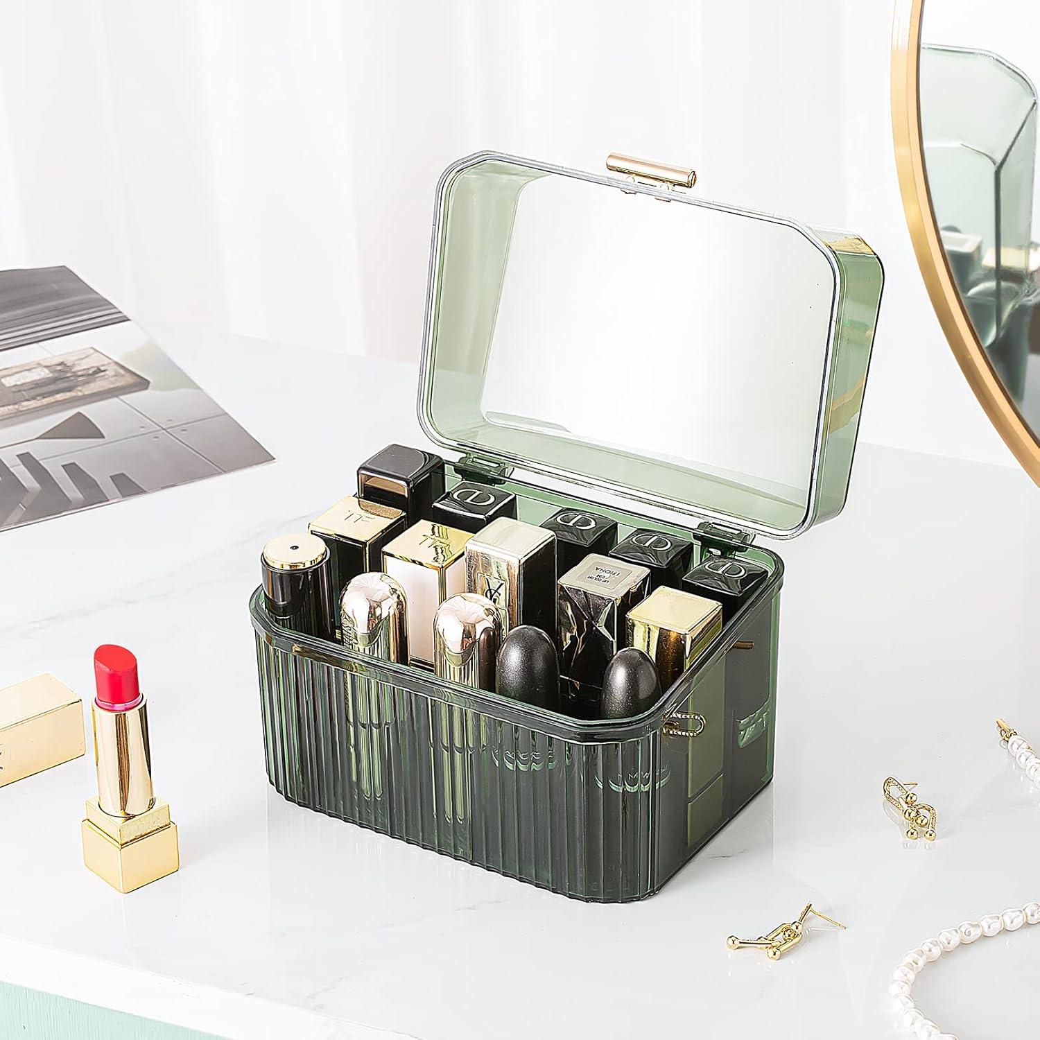 Make up Organizers and Storage, Makeup Organizer for Vanity, Cosmetics Skincare Organizers with Lid and Drawers, Cosmetic Display Cases for Countertop, Bathroom, Ideal Gifts for Women(Light Green)