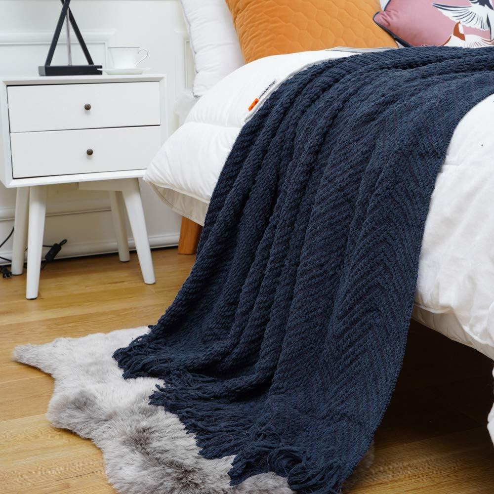 Battilo Home Throw Blanket for Couch, Super Soft Cozy Warm Throws for Twin Bed, Knit Woven Chenille Blanket Versatile for Sofa Bedroom Home Decor