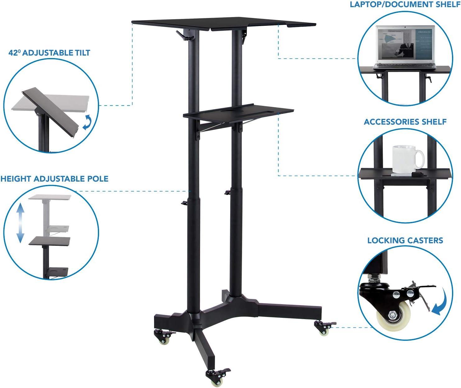 Mount-It! Mobile Standing Height Desk, Portable Podium and Rolling Presentation Lectern, Laptop Stand Up Desk with Caster Wheels