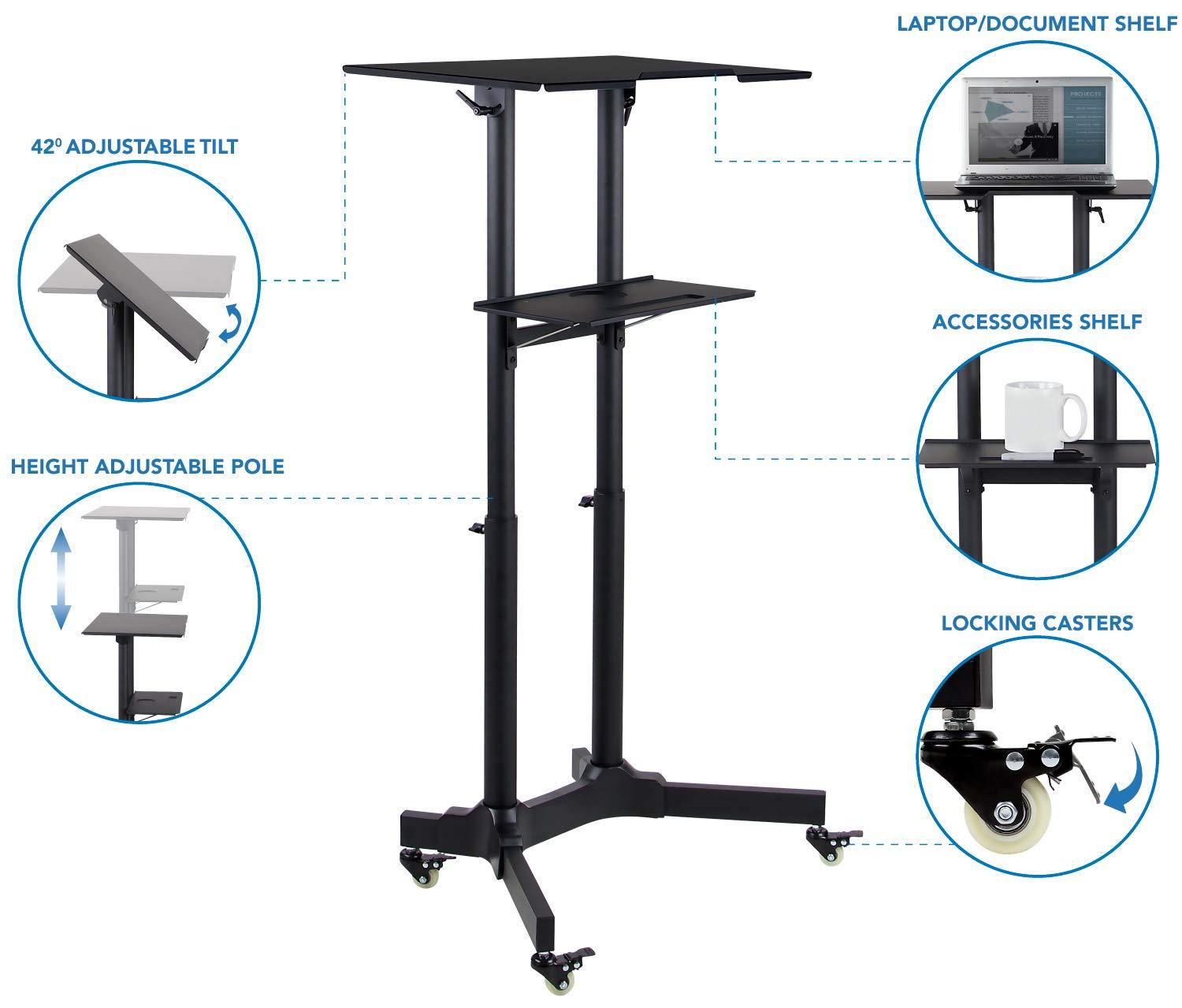 Mount-It! Mobile Standing Height Desk, Portable Podium and Rolling Presentation Lectern