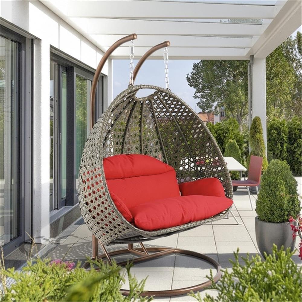 LeisureMod Wicker Hanging 2 person Egg Swing Chair,Red