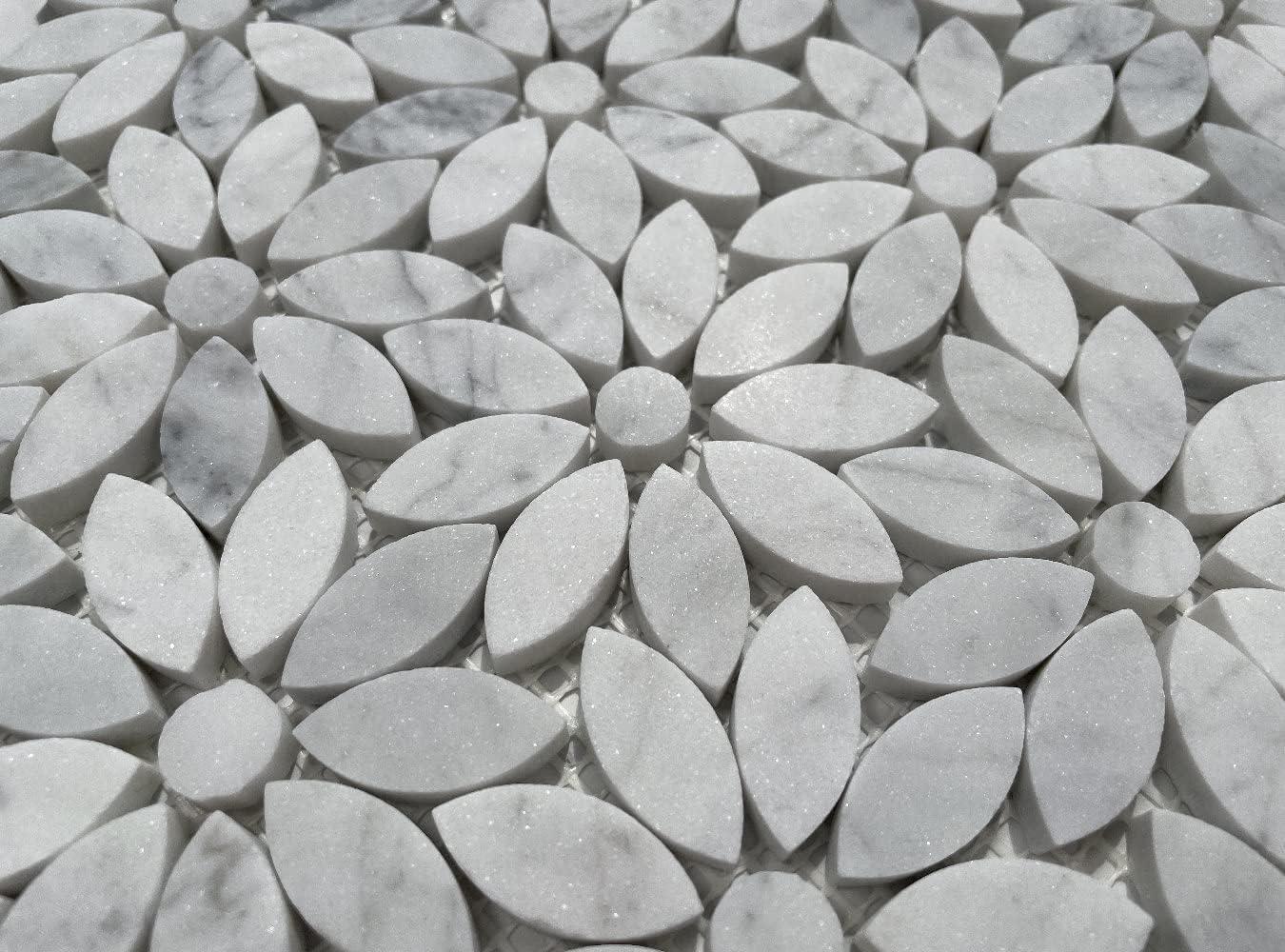 Carrara White Marble Daisy Flower Mosaic Tile Sheet