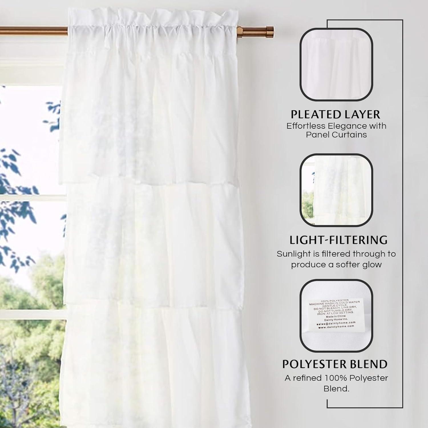 Mcgregor White Rod Pocket Header Pleated Layer Curtains for Living Room, Bedroom 84" x 40" Curtain