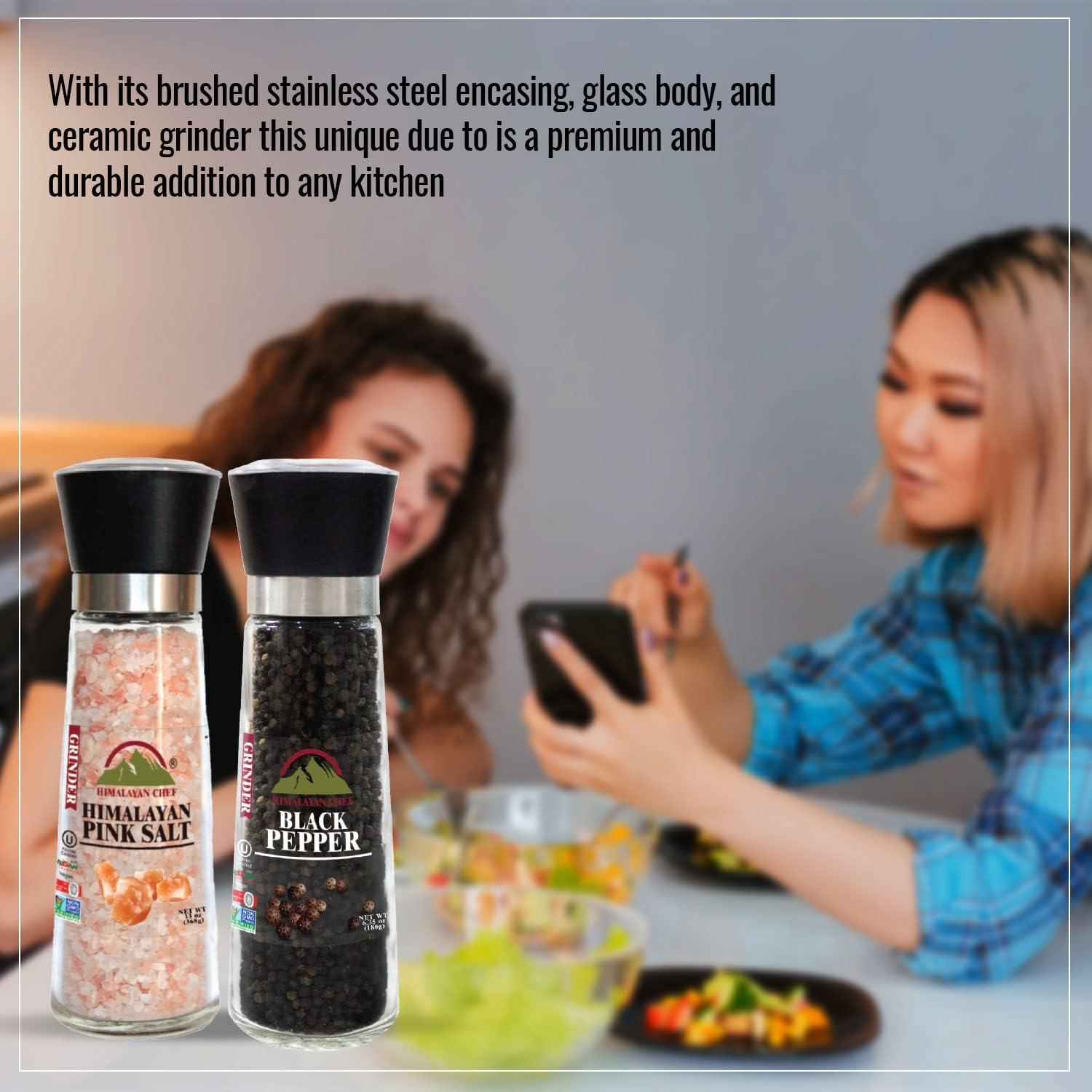 Himalayan Chef 2 Pieces Of Pink Salt & Black Pepper Grinders Mills