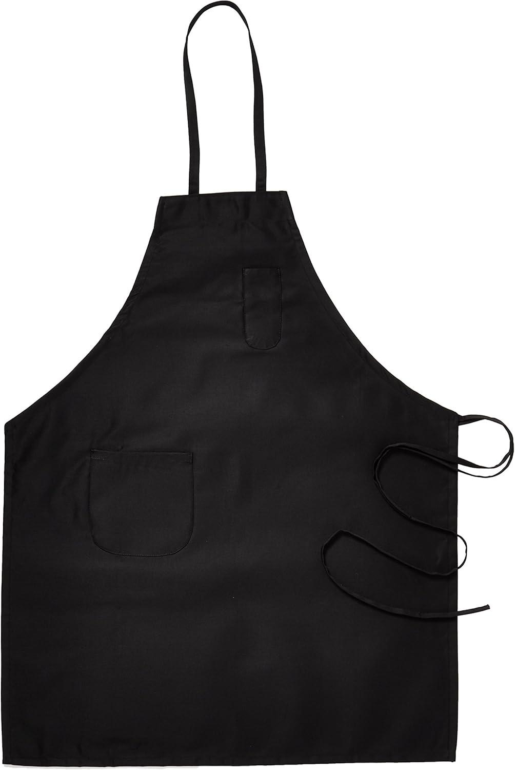 Black Cotton Blend Full Length Bib Apron with Pockets