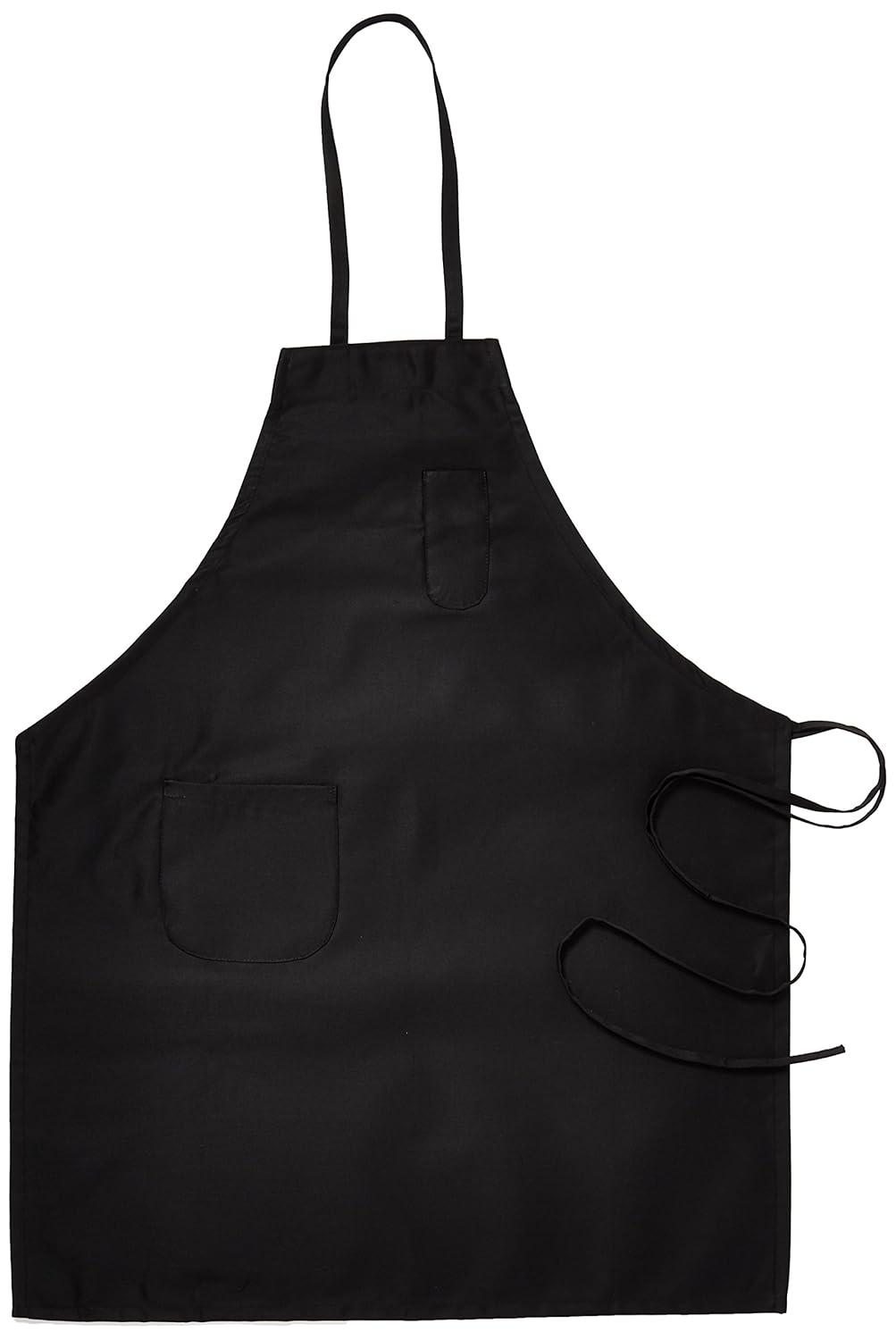 winco ba-pbk full length bib apron with pocket, black
