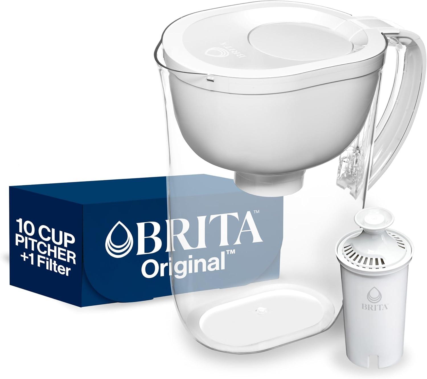 Brita Large 10 Cup Water Filter Pitcher with 1 Standard Filter, BPA Free, Everyday, White