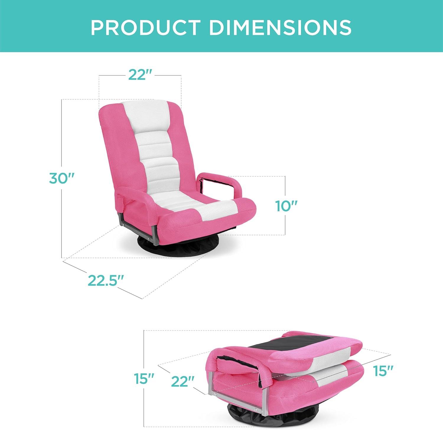 Best Choice Products 360-Degree Swivel Gaming Floor Chair w/ Armrest Handles, Foldable Adjustable Backrest - Pink/White