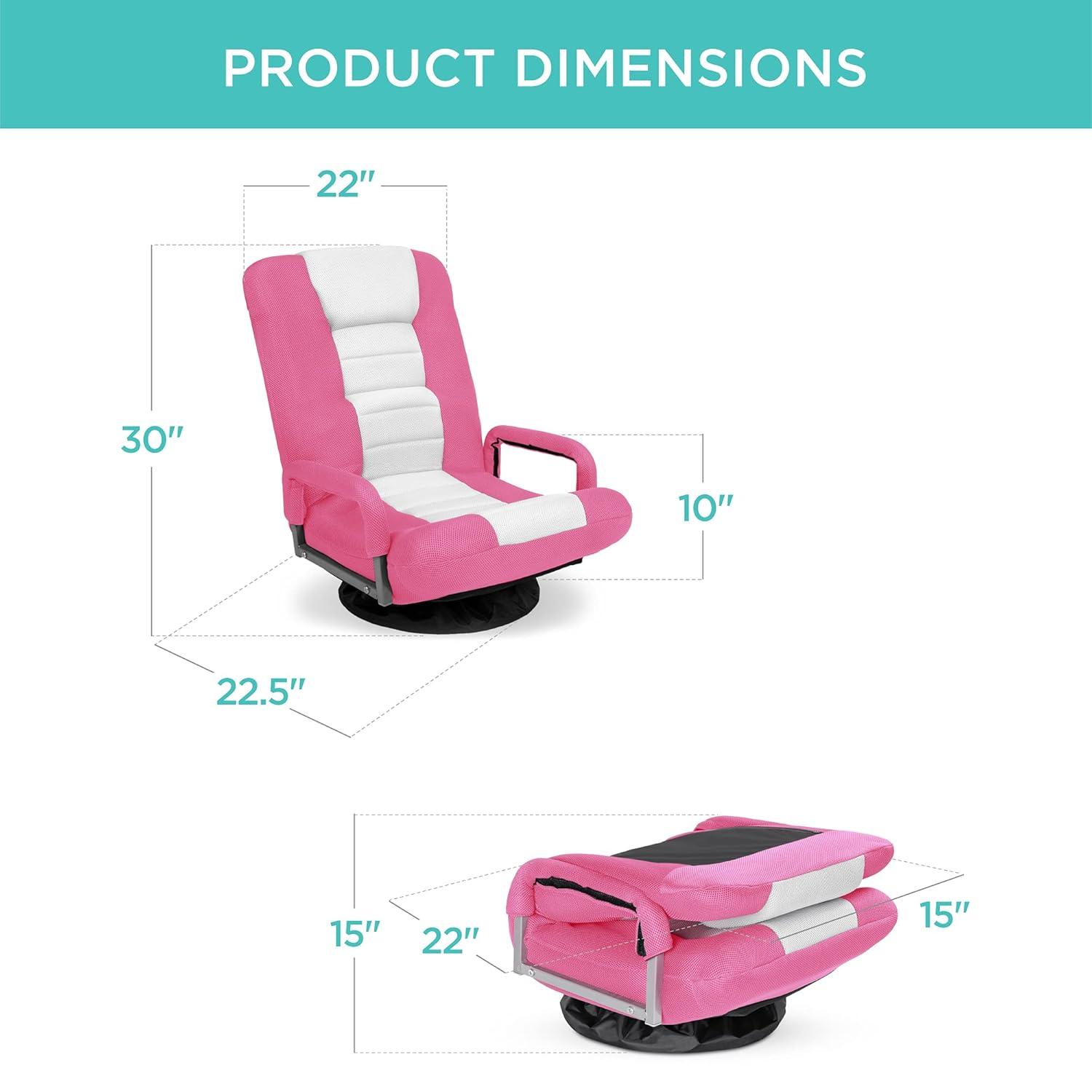 Best Choice Products 360-Degree Swivel Gaming Floor Chair w/ Armrest Handles, Foldable Adjustable Backrest - Pink/White