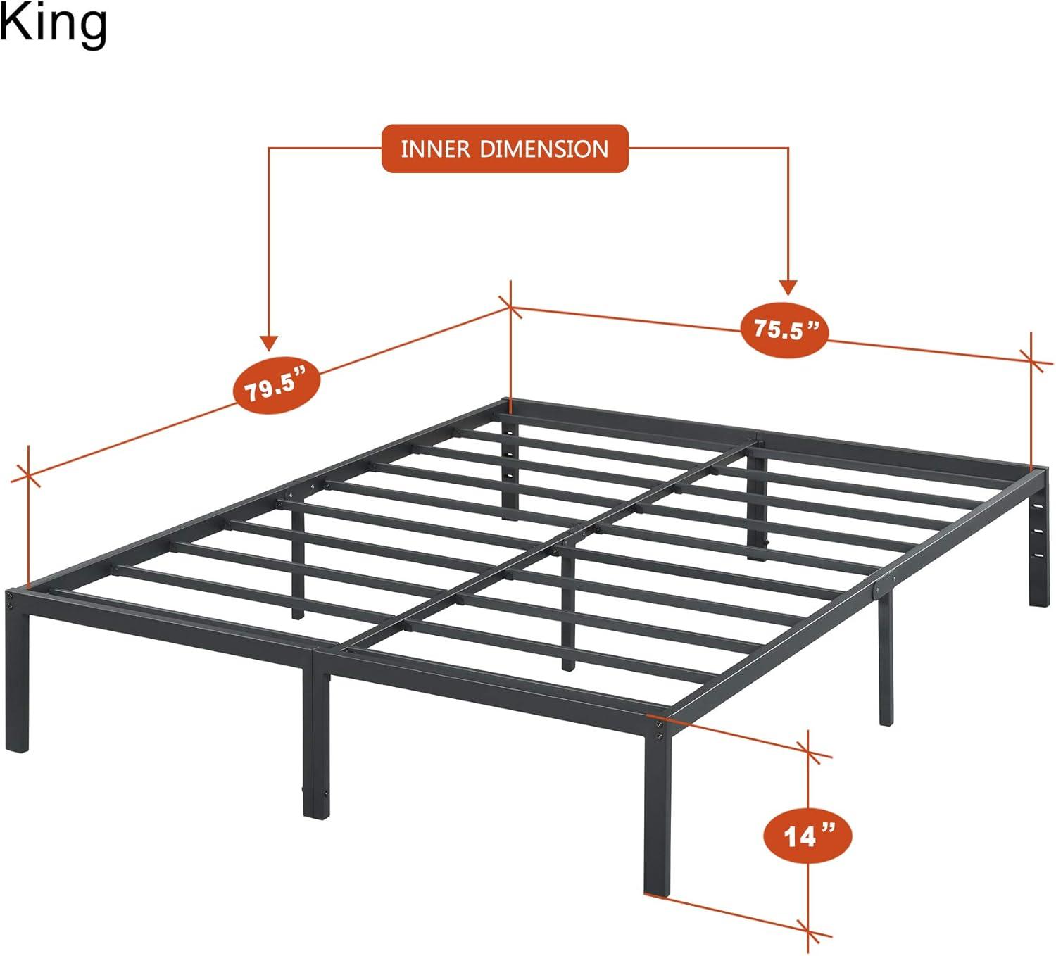 King Black Metal Frame Platform Bed with Slats