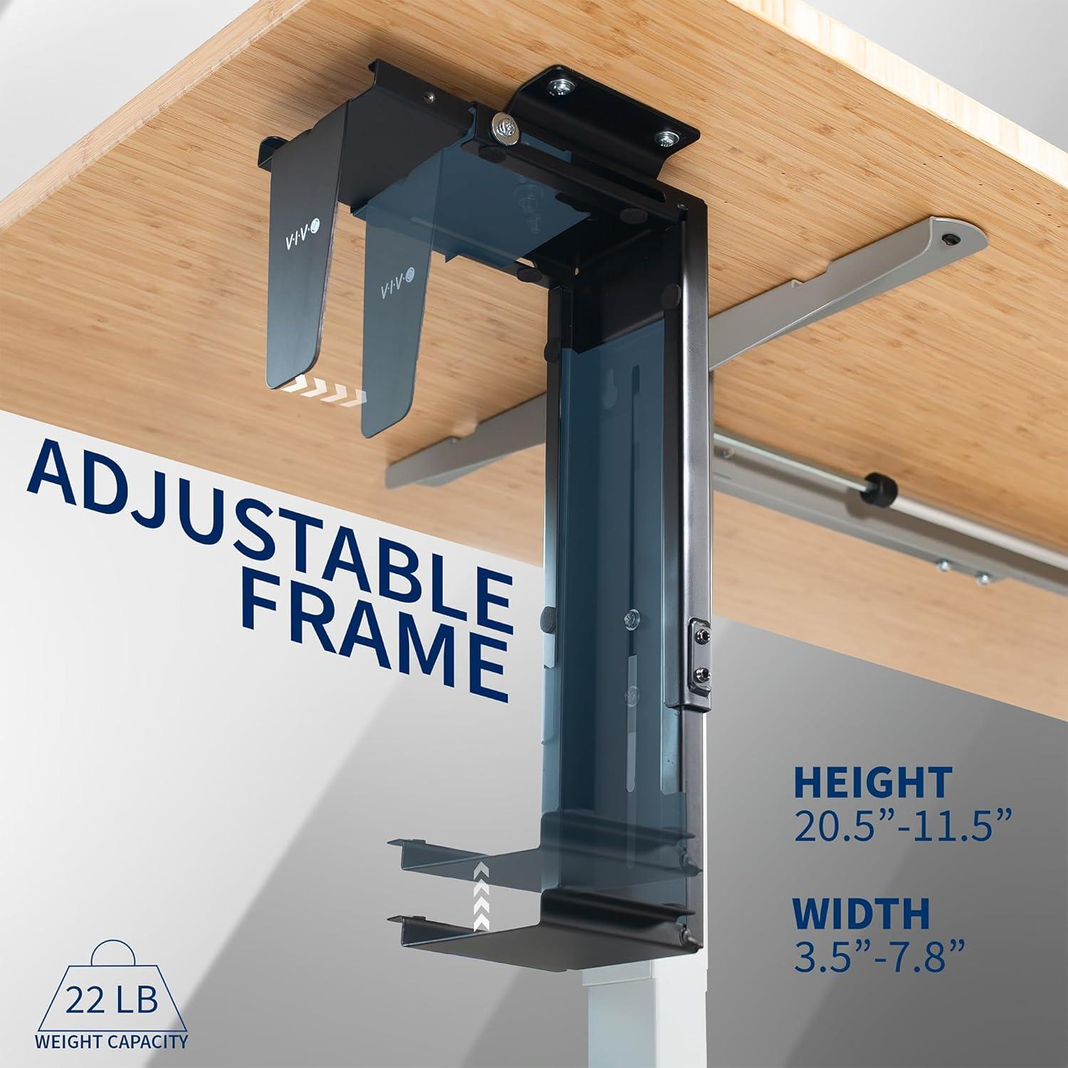 Adjustable Black Steel Under Desk and Wall PC Mount