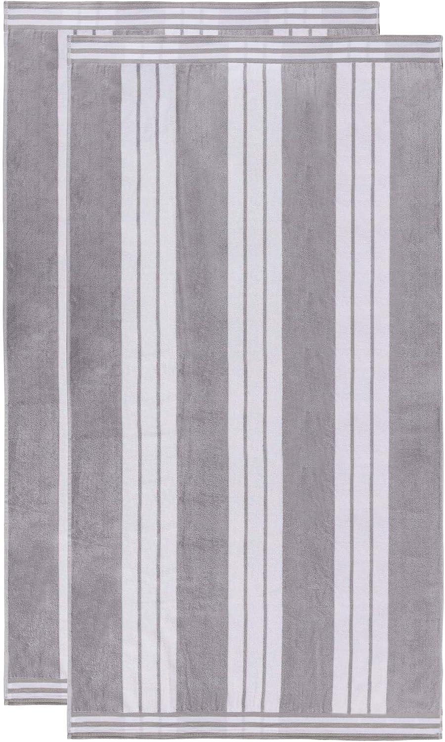 Superior Cotton Striped Oversized Beach Towel Set of 2, 34" x 64", Light Grey