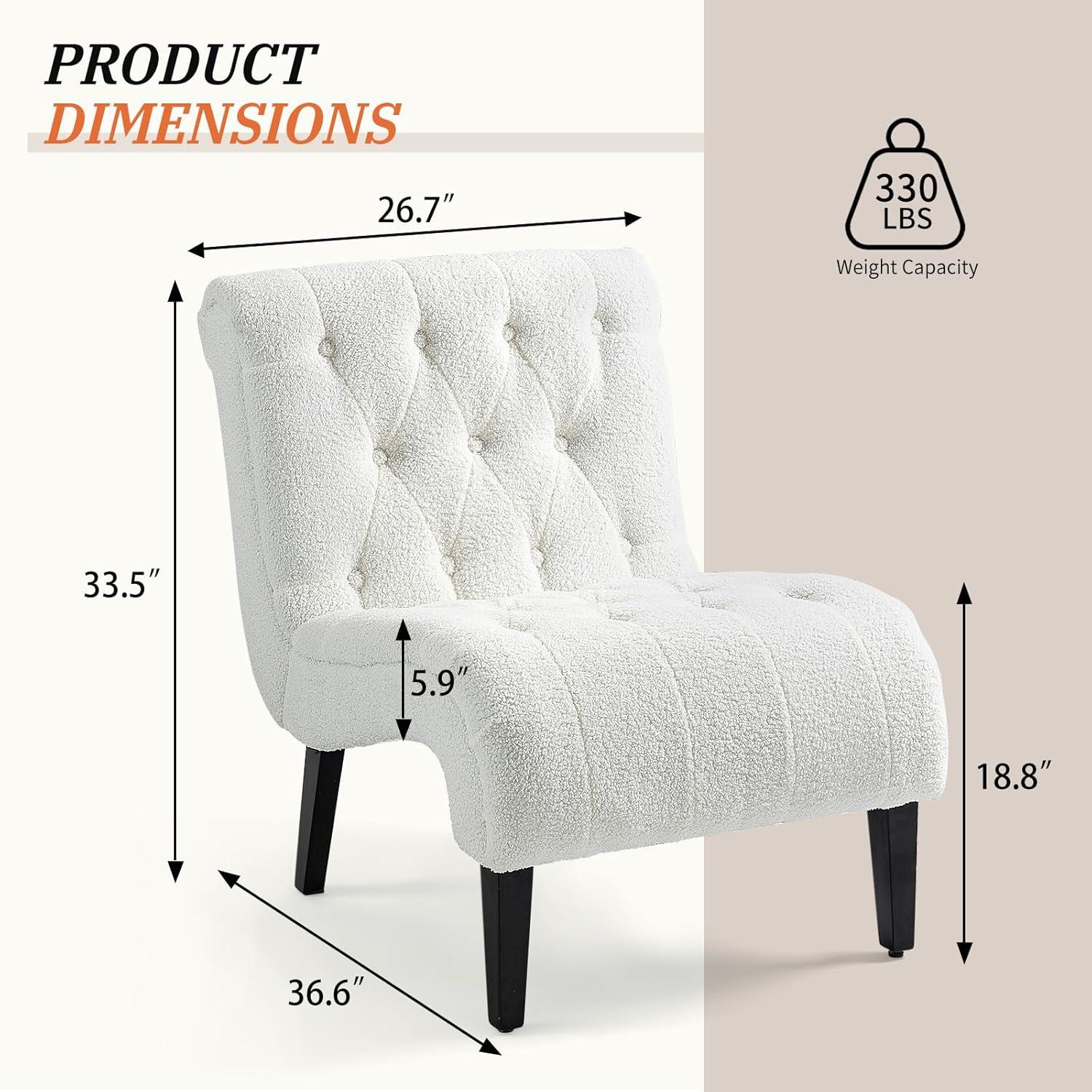 White Velvet Armless Slipper Accent Chair with Wood Legs