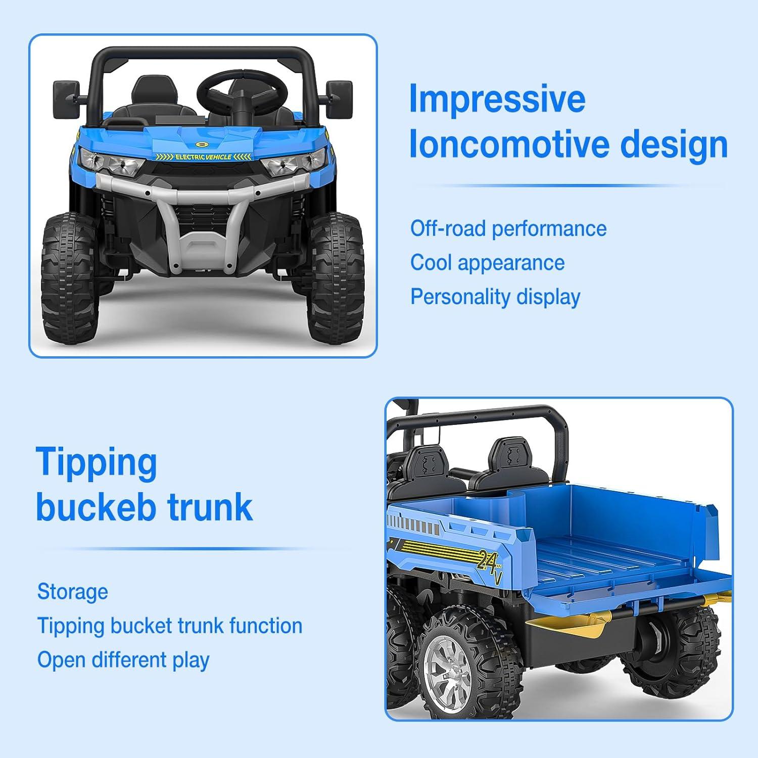 Danolapsi 2-Seater Ride on Car,6X6 24V Kids Ride On Dump Truck 2 Seater Ride On Car with Remote Control Electric Utility Vehicles UTV Battery Powered 6 Wheeler with EVA Tires Wheels,(ship in 2 boxes)
