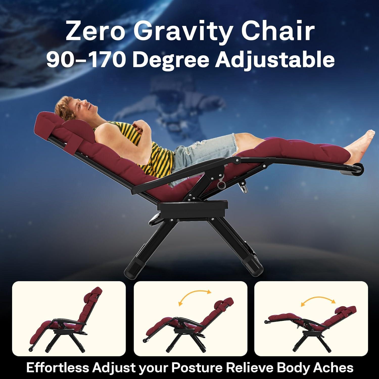 Wine Red Padded Zero Gravity Outdoor Lounger with Cup Holder