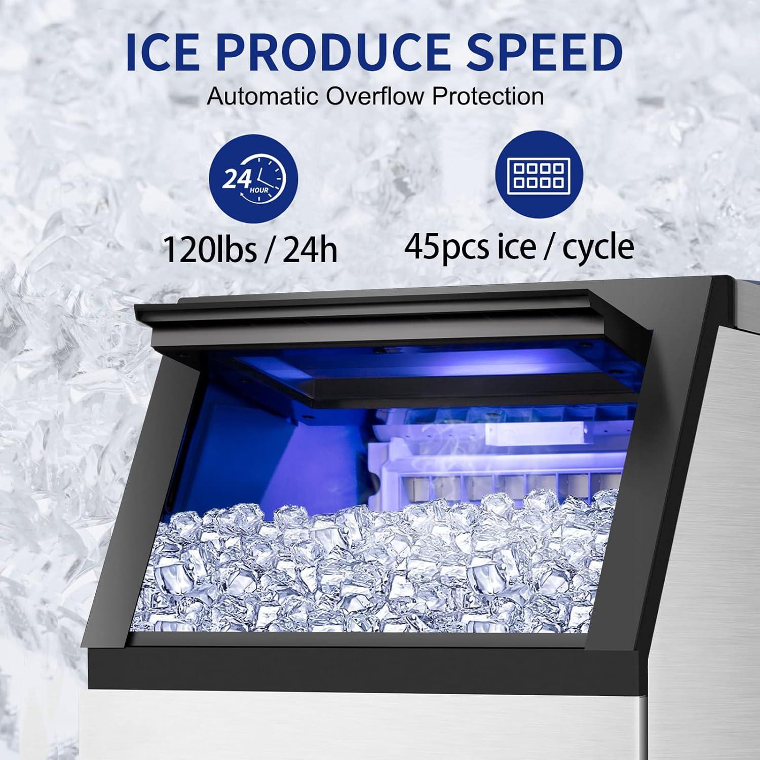 Stainless Steel Commercial Freestanding Ice Maker with 35lb Storage