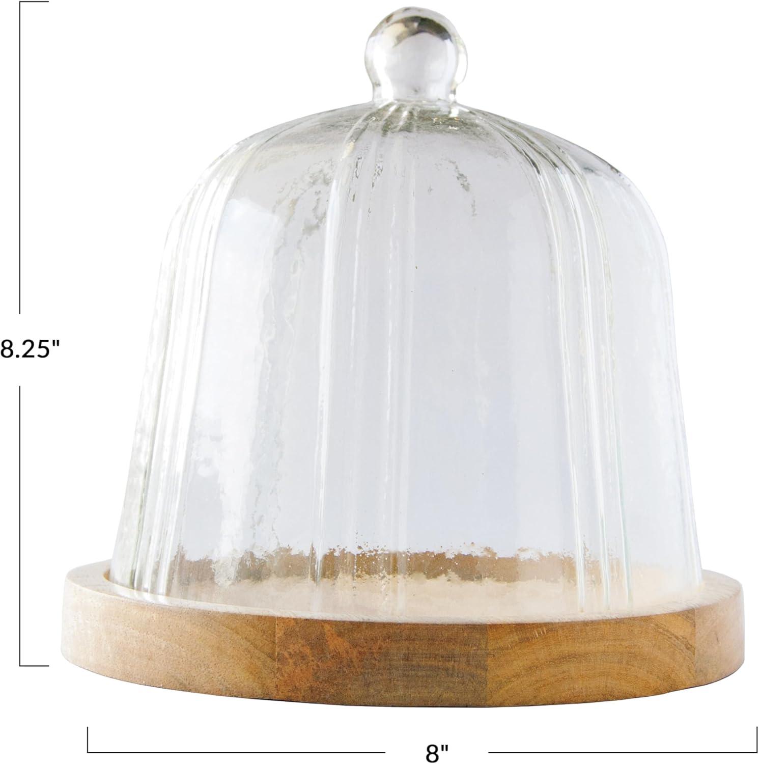 Clear Reclaimed Glass Cloche with Mango Wood Base, Medium