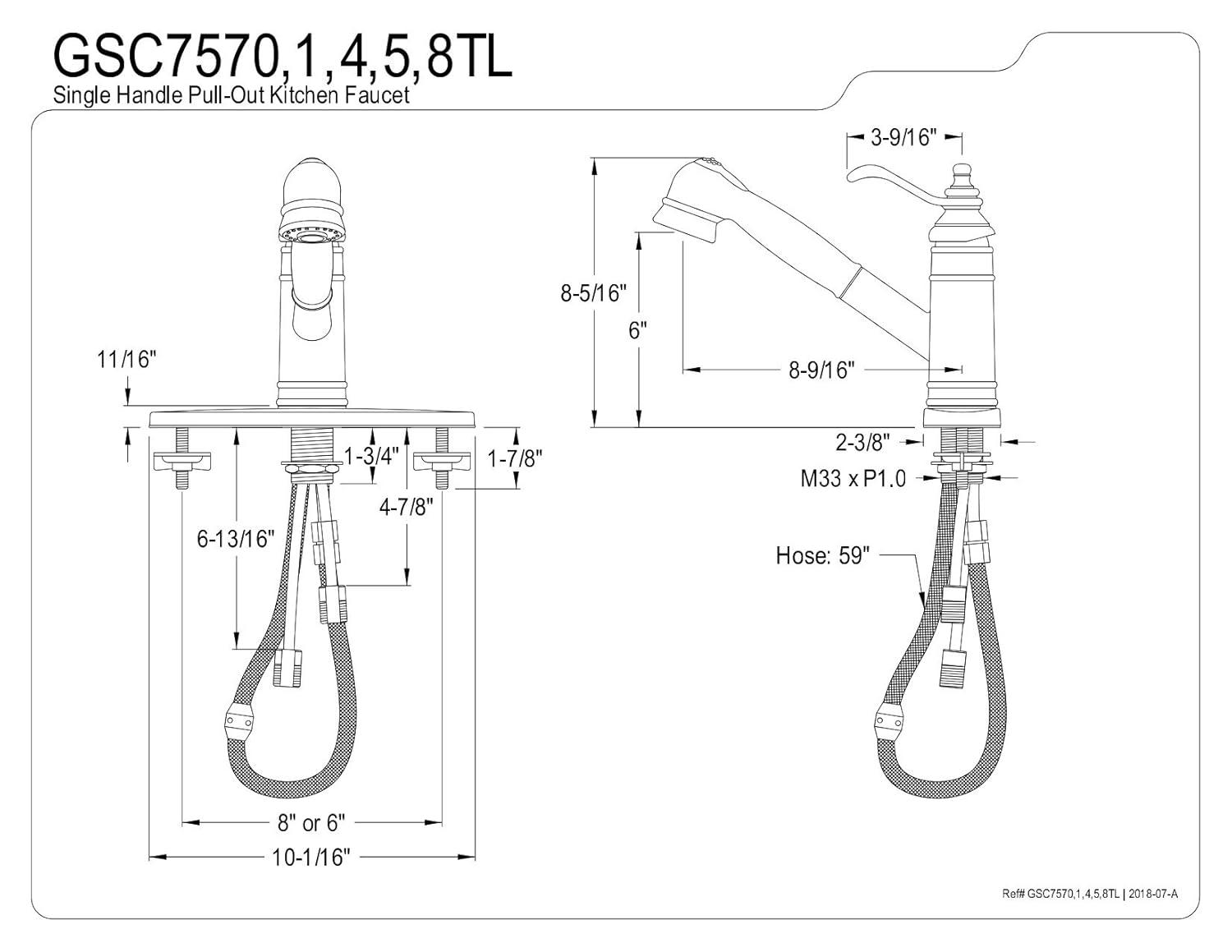 Kingston Brass Templeton Single-Handle 1-or-3 Hole Deck Mount Pull-Out Sprayer Kitchen Faucet