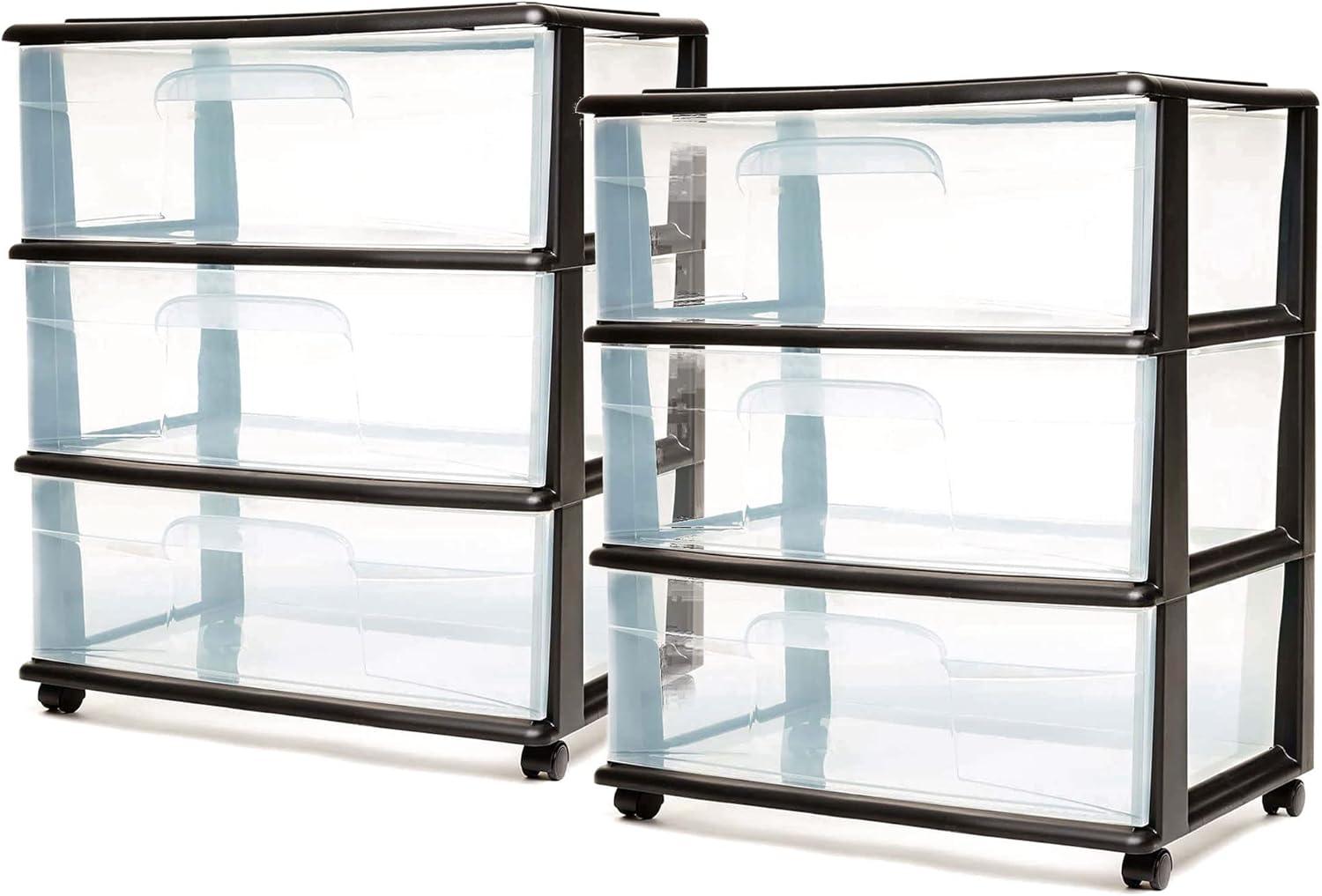 Homz Homz Tall Solid Plastic 3 Drawer Storage Cart with Wheels (Set of 2)