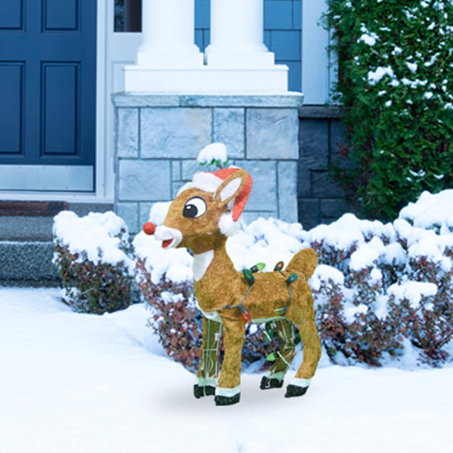 ProductWorks 24 Inch Rudolph with Santa Hat 3D Pre Lit Holiday Decoration