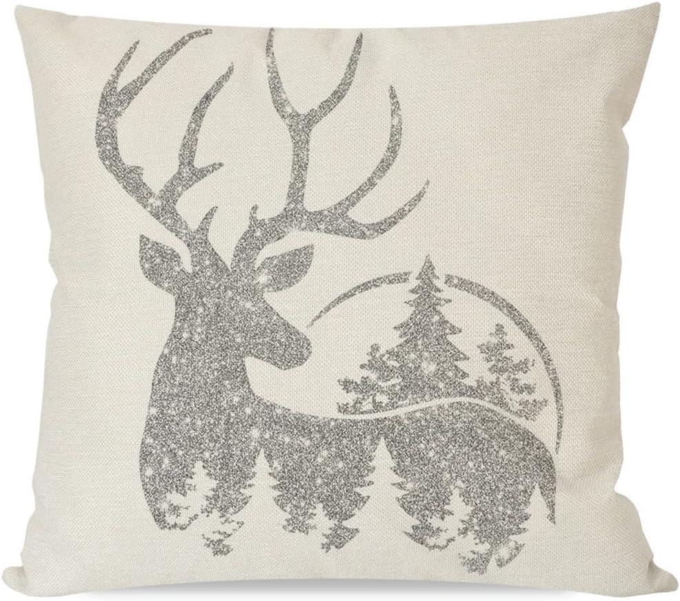 Gray and White Polyester Euro Christmas Pillow Covers Set of 4