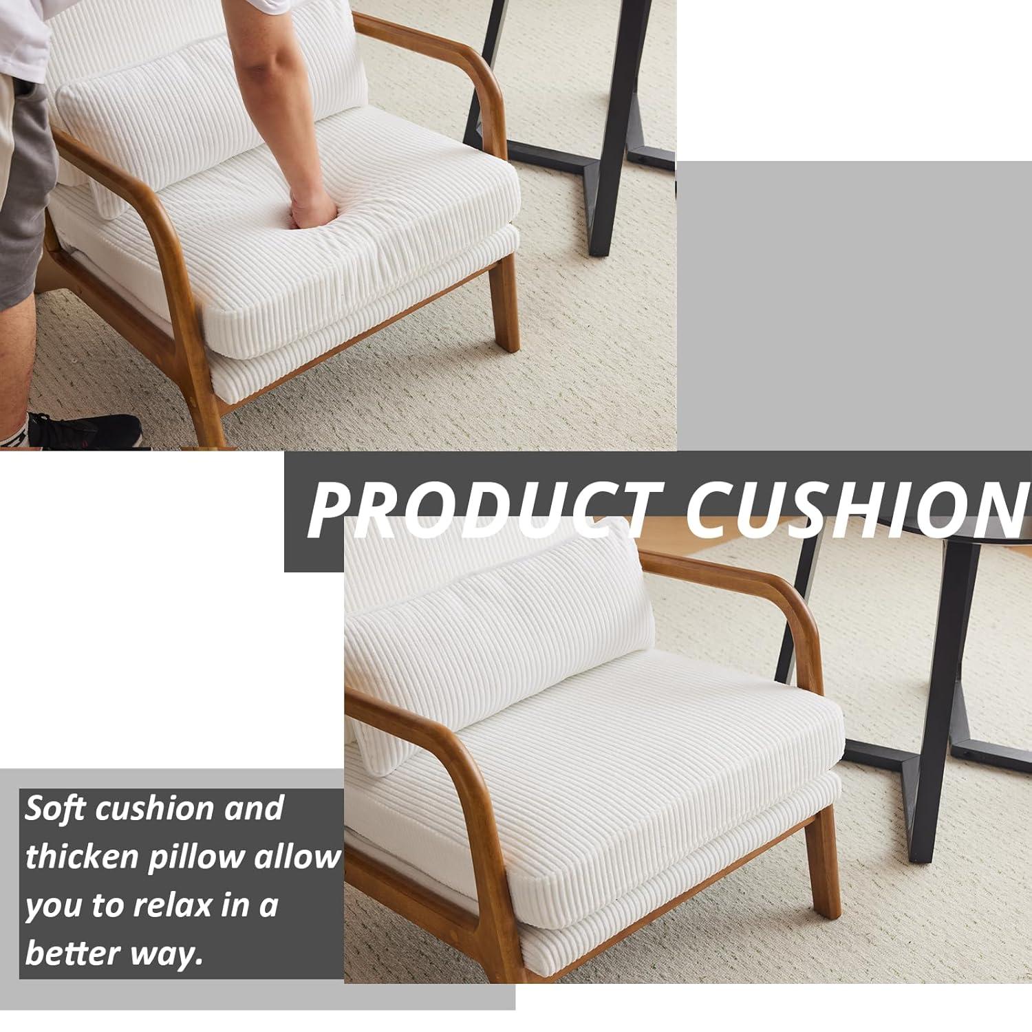 YODOLLA  Fabric Accent Chair Mid-Century Modern Upholstered Arm Chair Set of 2 for Living Room in White