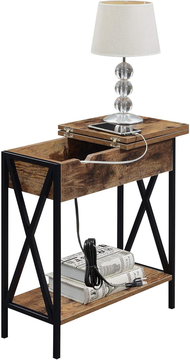 Convenience Concepts Tucson Flip Top End Table with Charging Station and Shelf, Barnwood/Black