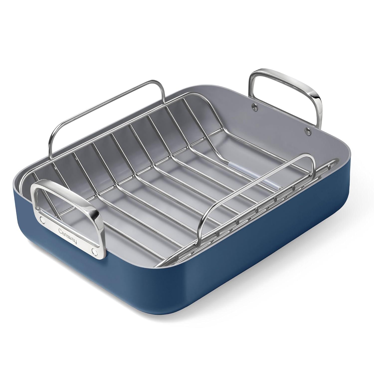 Caraway Home 12.6" Nonstick Square Braiser Navy: 1 Year Warranty, Hand Wash, Electric & Gas Compatible, 11.2 Volume