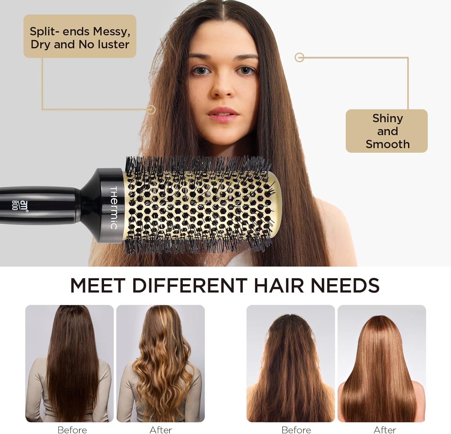 Black Ceramic Round Hair Brush Set with Nylon Bristles