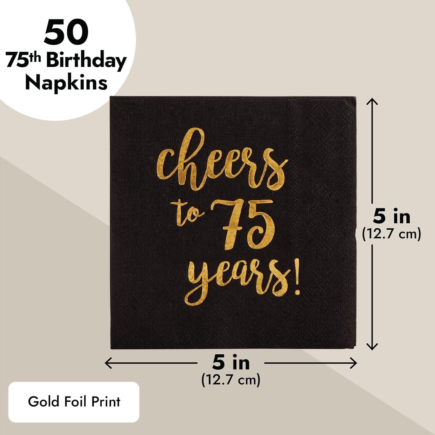 Sparkle and Bash 50 Pack 75 Birthday Party Cocktail Napkins, Cheers to 75 Years (5 x 5 In)