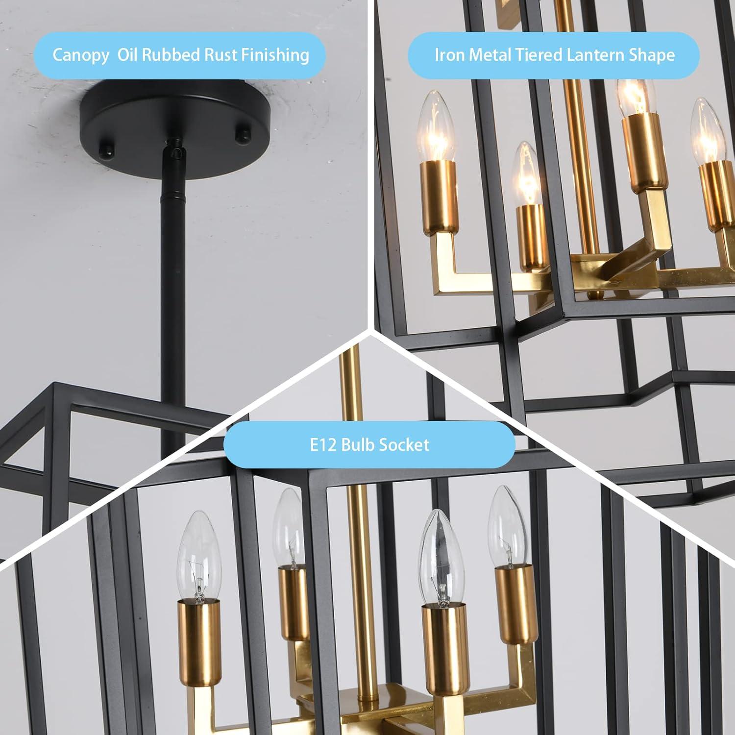 Magic Home Industrial Traditional Vantage 12/8/4 - Light Lantern Rectangle 3-Tier 2-Tier Chandelier Ceiling Mount E12 Adjustable Hanging Height Black Grey