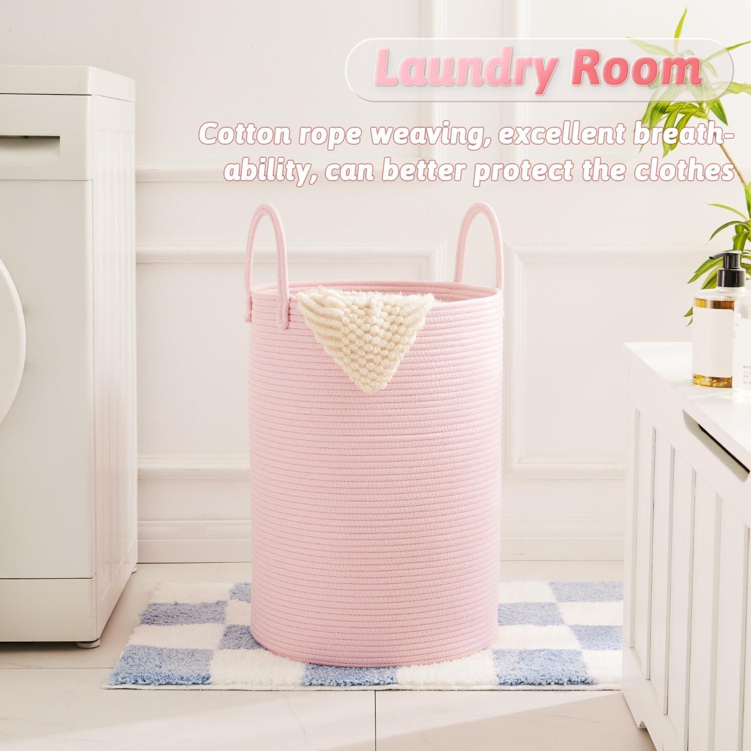 Beachcrest Home™ 60L Woven Cotton Rope Laundry Basket For Dirty Clothes In Bathroom And Living Room