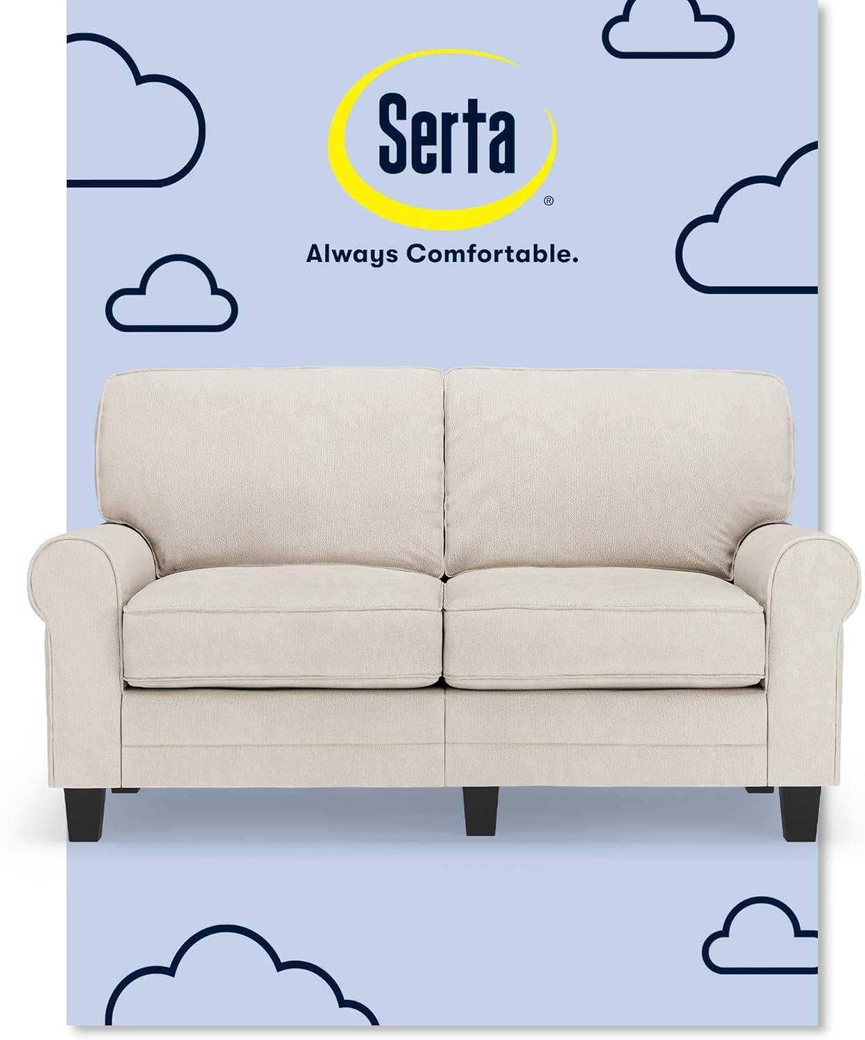 Serta Copenhagen 61" Rolled Arm Sofa, Easy Care Fabric, Soft Pillow Back, Pocket Coil Seat Cushions