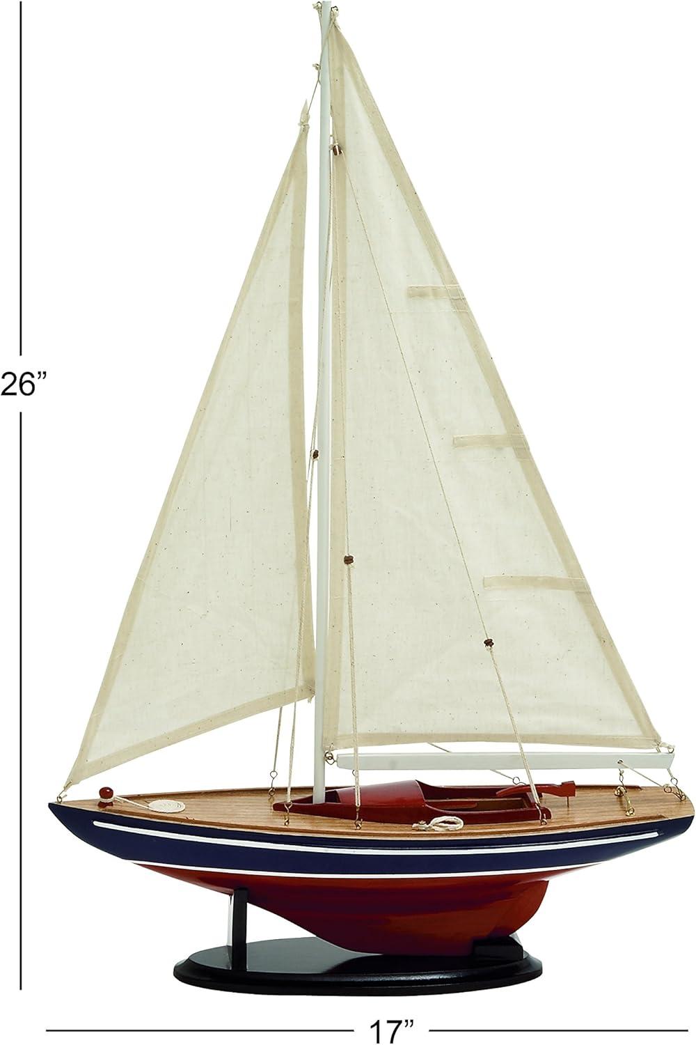 DecMode Coastal Dark Brown Wood Sail Boat Sculpture, 17"W x 26"H