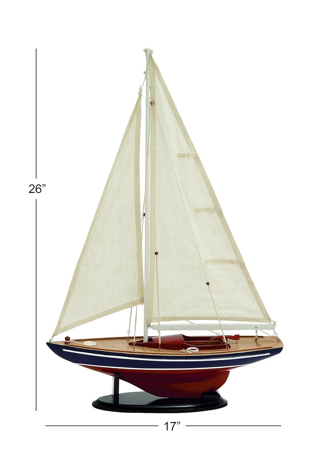 DecMode Coastal Dark Brown Wood Sail Boat Sculpture, 17"W x 26"H