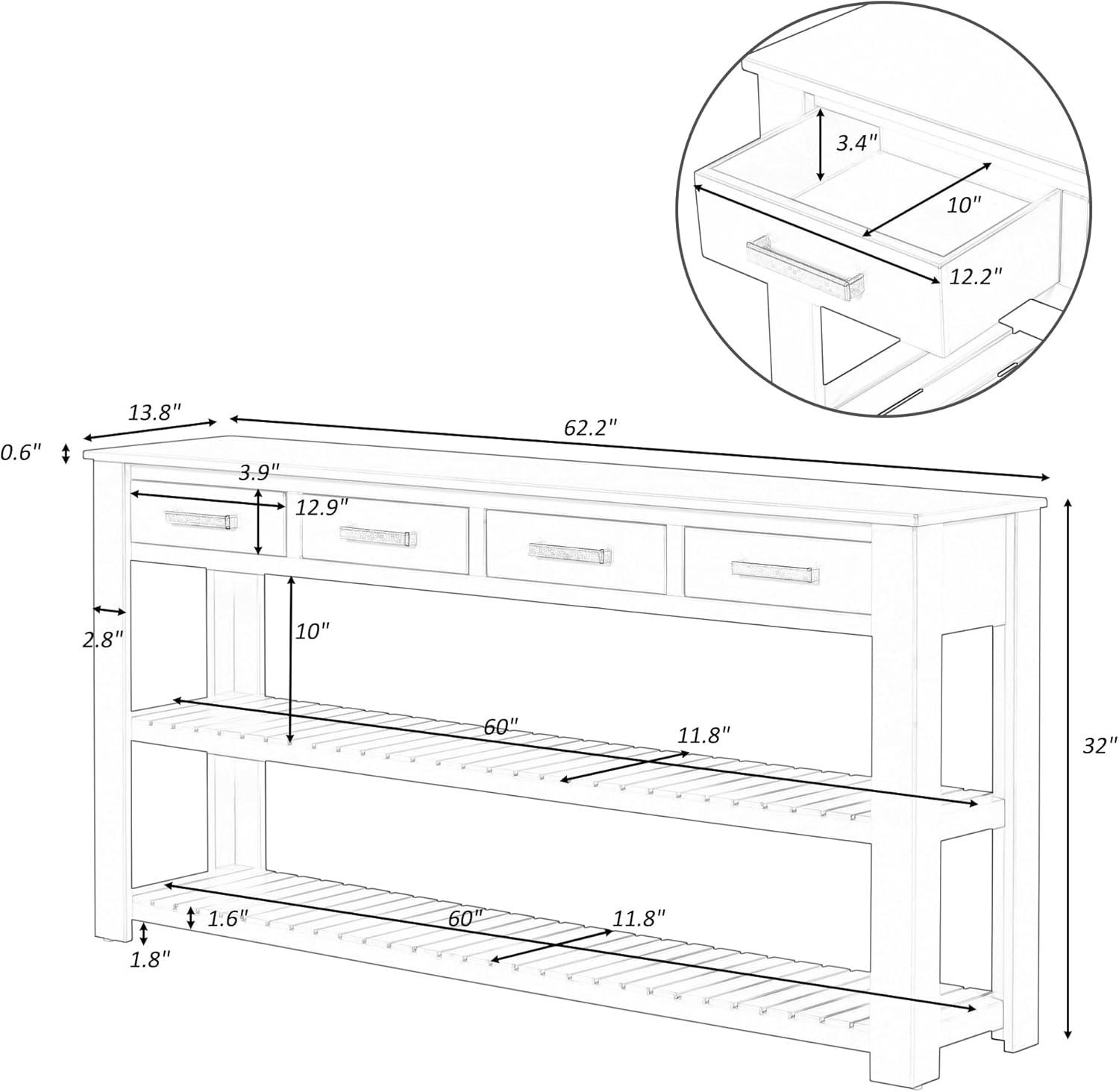 62.2" Stylish Console Table Table with 4 Storage Drawers and 2 Shelves for Entryway Hallway, Black 4M - ModernLuxe