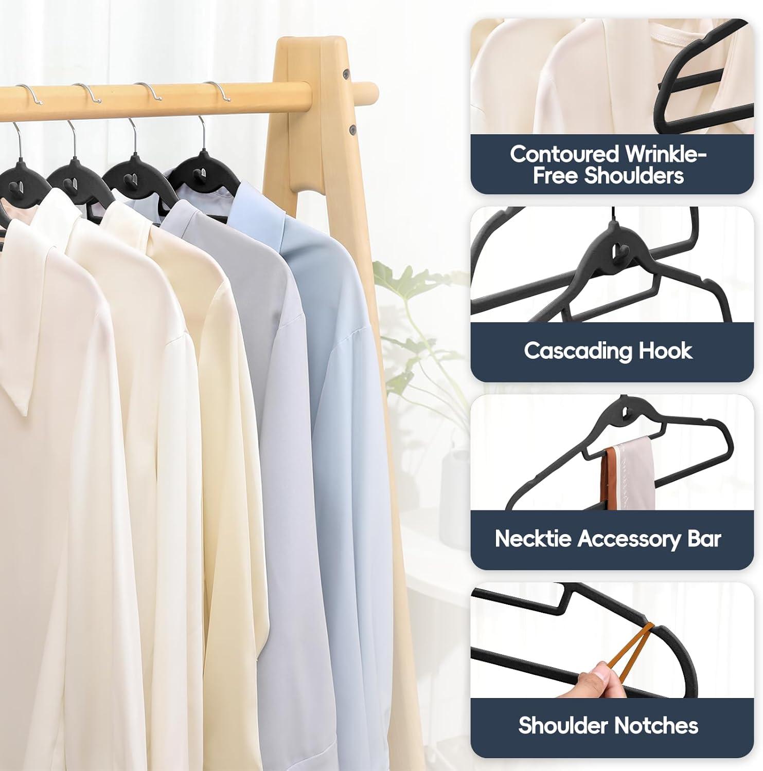 Simplify Slim Velvet Clothes Hangers | 50 Pack | Non-Slip | Shirts | Suit | Pants | Dresses | Garments | Closet Storage & Organization | Durable | Black