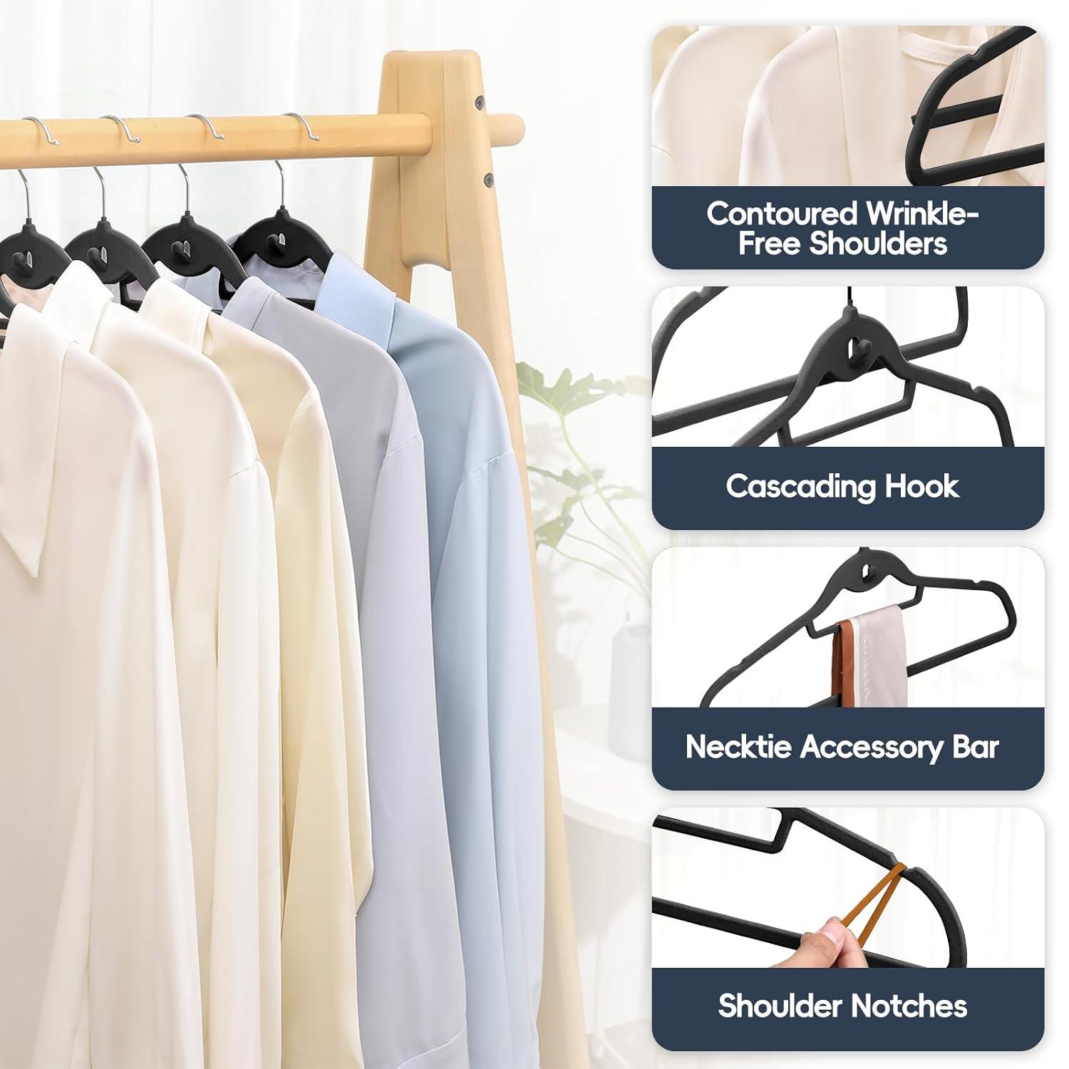 Simplify Slim Velvet Clothes Hangers | 50 Pack | Non-Slip | Shirts | Suit | Pants | Dresses | Garments | Closet Storage & Organization | Durable | Black