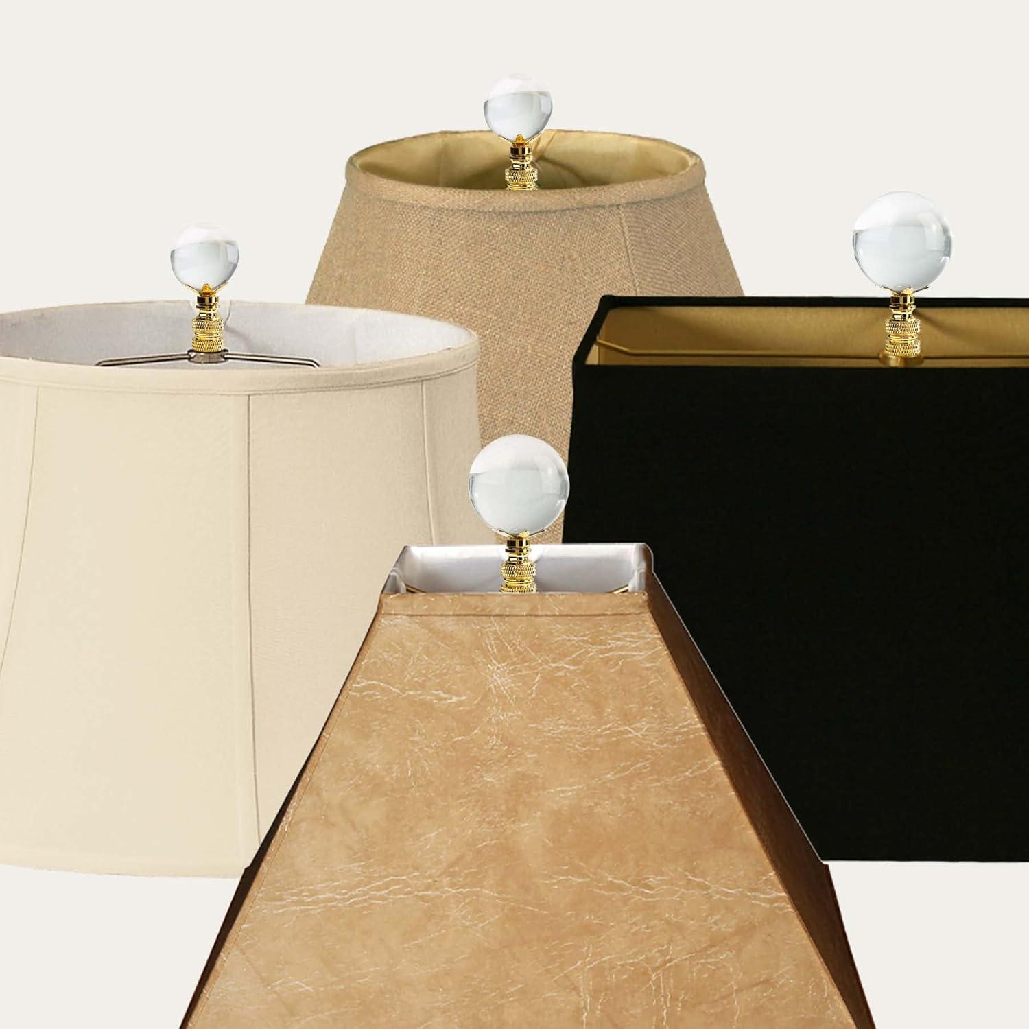 Royal Designs CCF-2016M-PB-2 Medium Clear Ball K9 Crystal Finial For Lamp Shade With Polished Brass Base, Set of 2