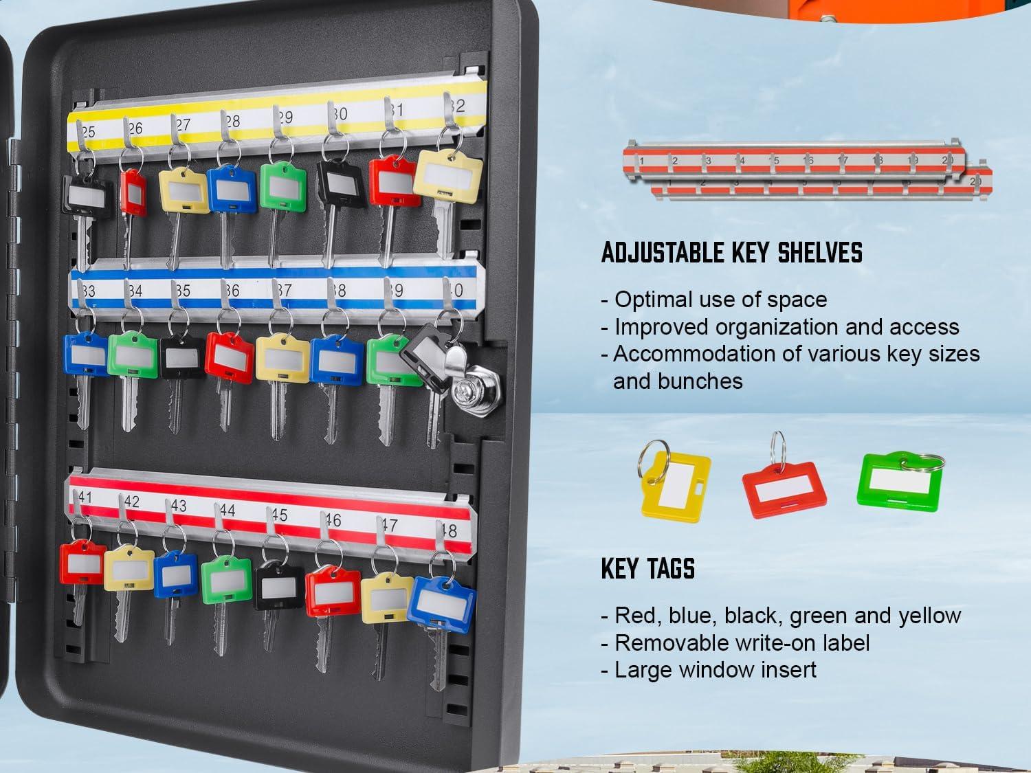 Barska Adjustable Key Cabinet Lock Box with Colorful Key Tag Labels - 48 Position - Key Lock