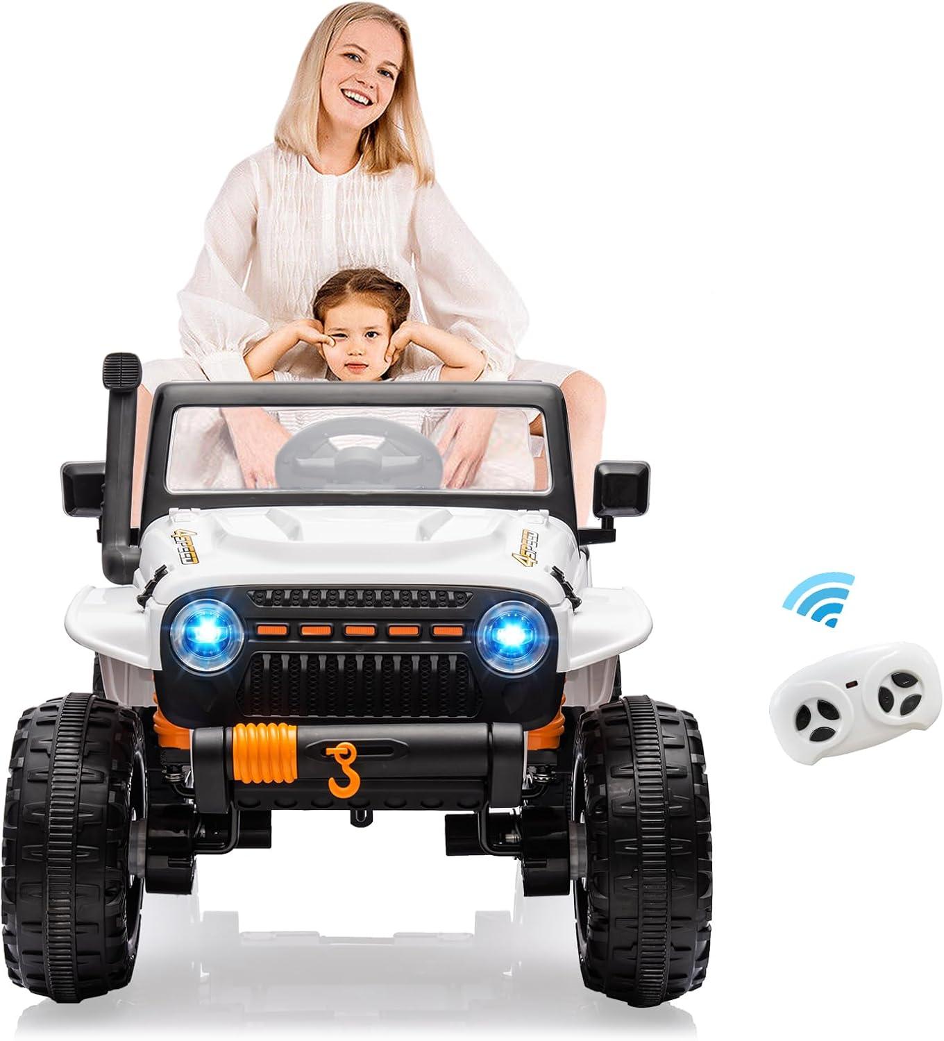 24V White 2-Seater Kids Ride-On Truck with Remote Control