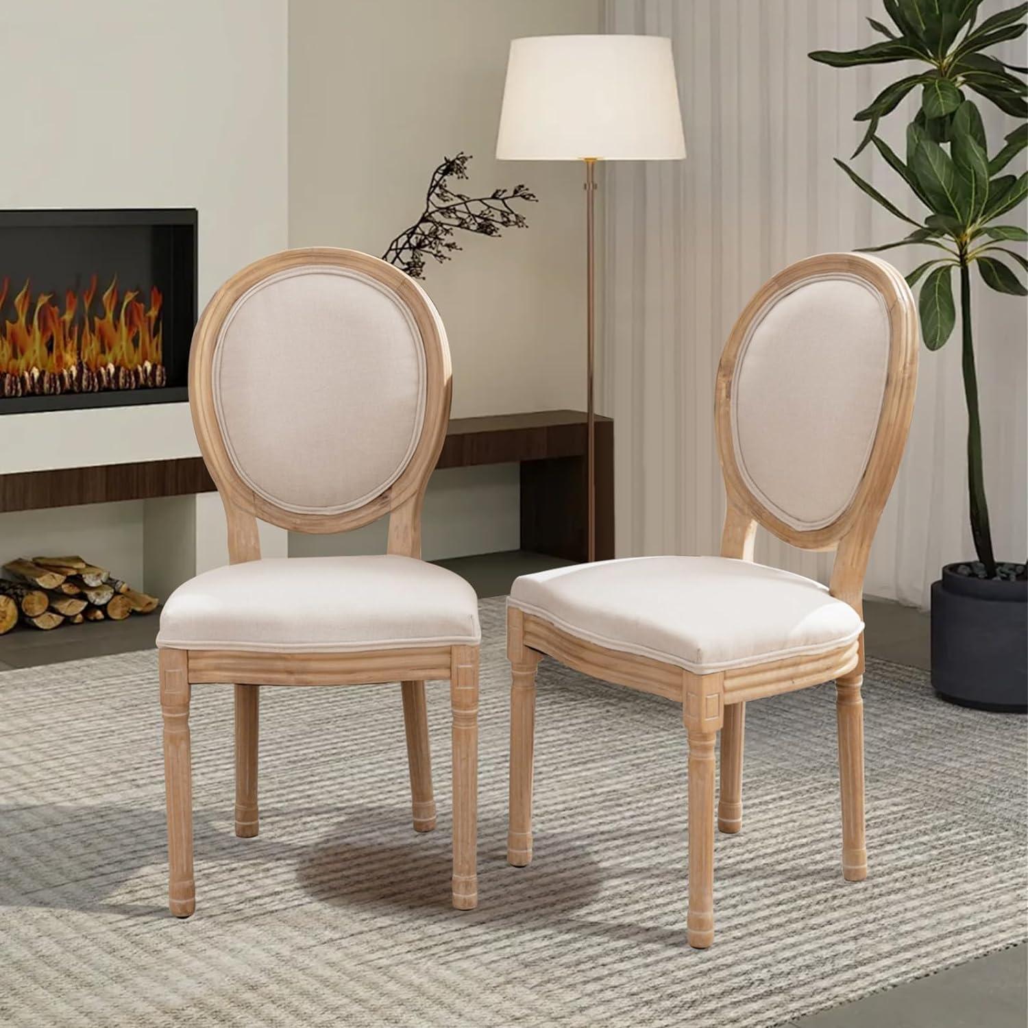 SoarFlash French Dining Chairs Set of 6, Vantage Dining Chair with Round Back, Farmhouse Country Dining Chair for Kitchen,Bedroom,Beige
