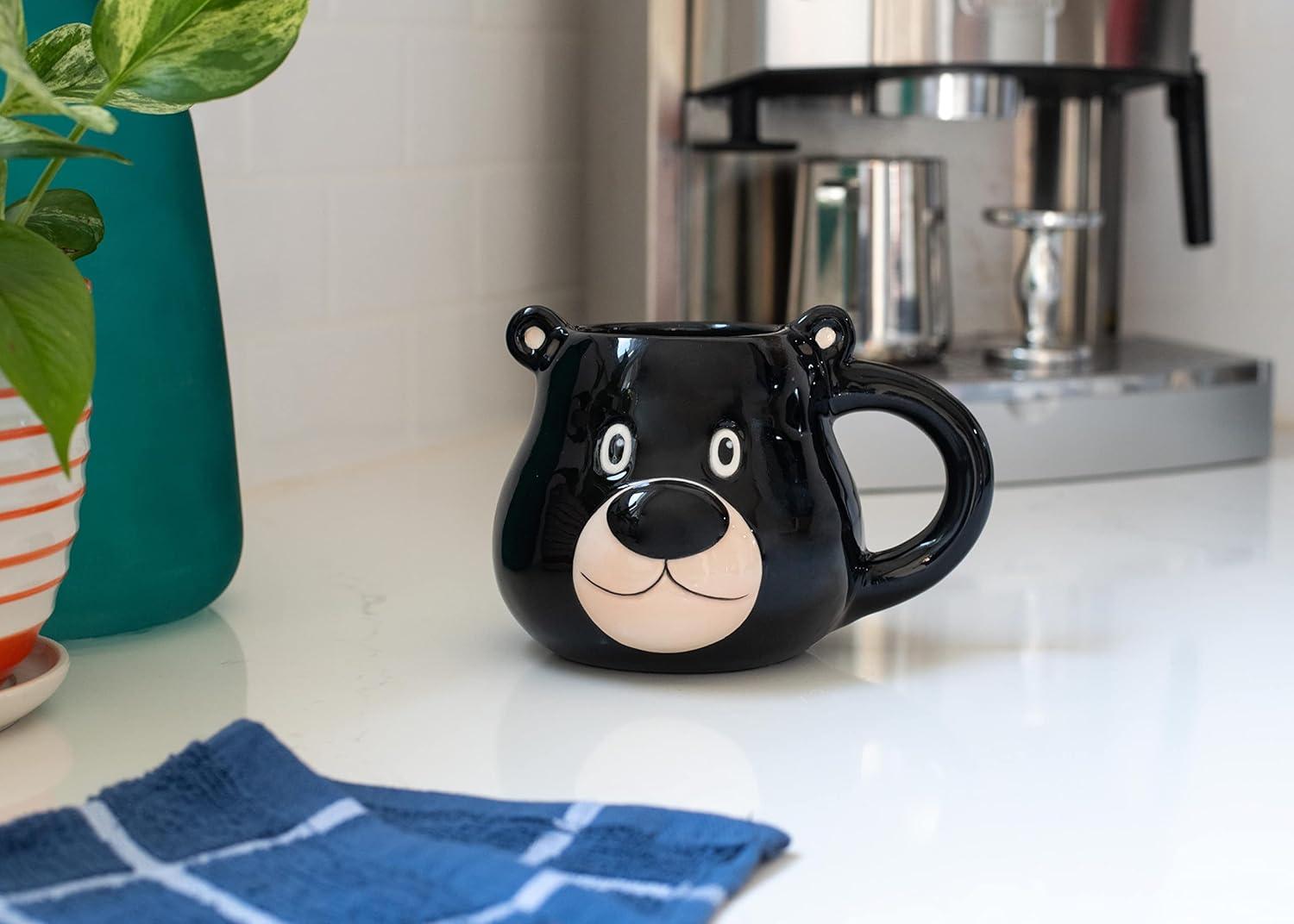 100 North ESNCHMG-BR Chubby Black Bear Face Character 20 ounce Glossy Ceramic Coffee Tea Cup Mug For Your Favorite Morning Brew