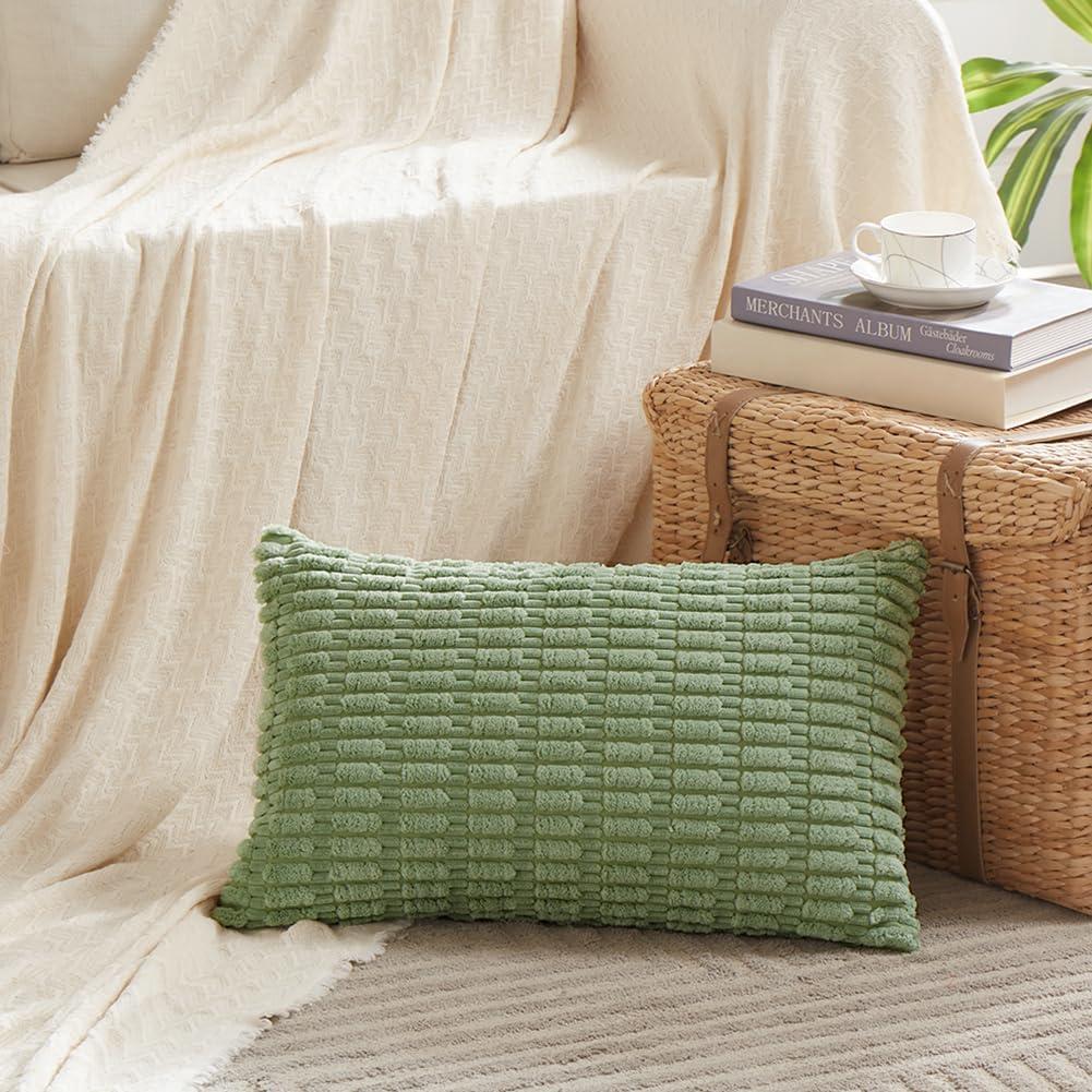 Fancy Homi 2 Packs Dusty Blue Decorative Throw Pillow Covers 12x20 Inch with Pom-poms for Couch Bed Living Room, Farmhouse Boho Home Decor, Soft Corduroy Cute Lumbar Cushion Case 30x50 cm