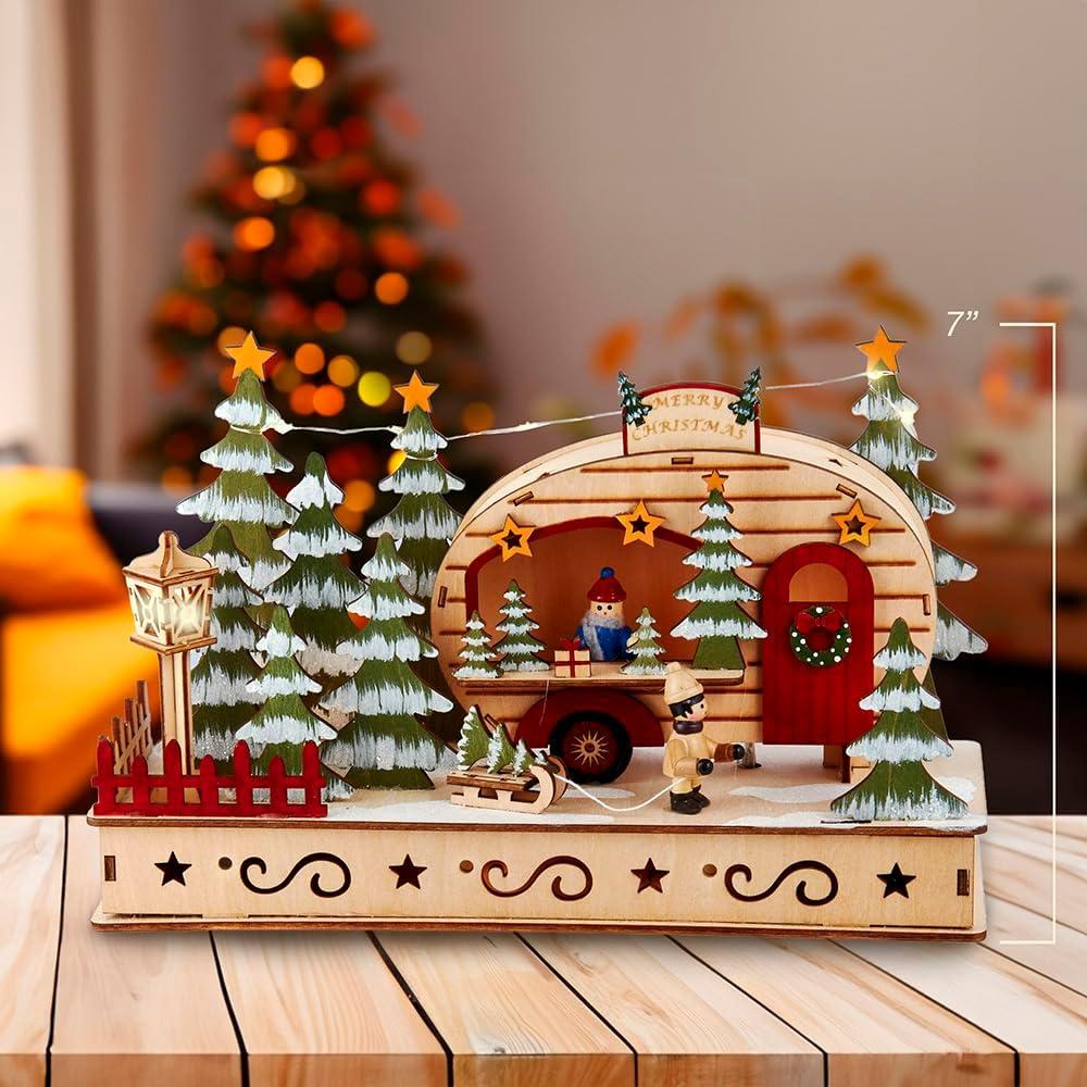 Kurt S. Adler Kurt Adler 7-Inch  Battery-Operated Wooden Light Up Camping Scene